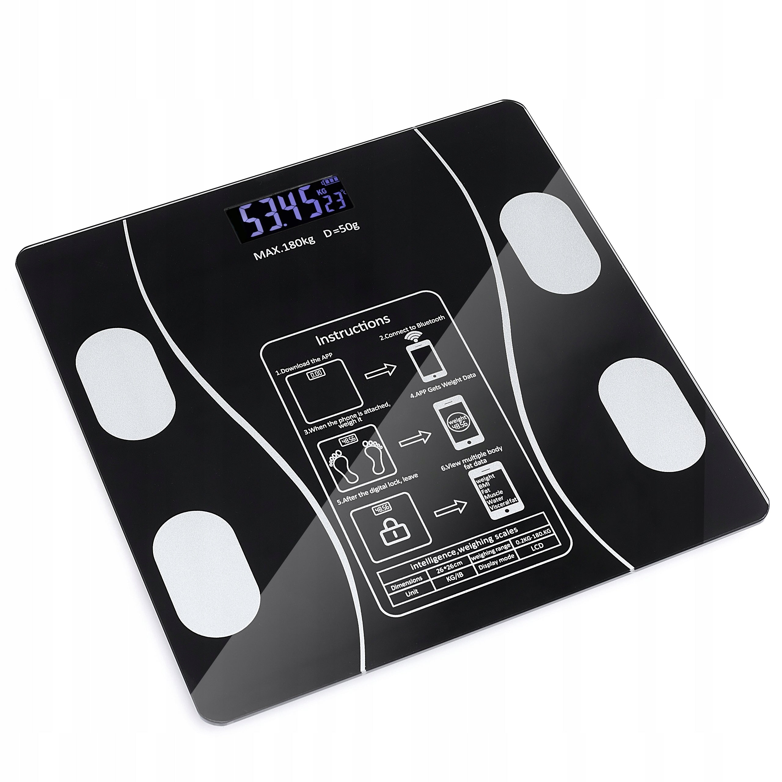 BATHROOM SCALE Electronic Analytical Bluetooth Glass Accurate BMI Manufacturer code Waga łazienkowa analityczna