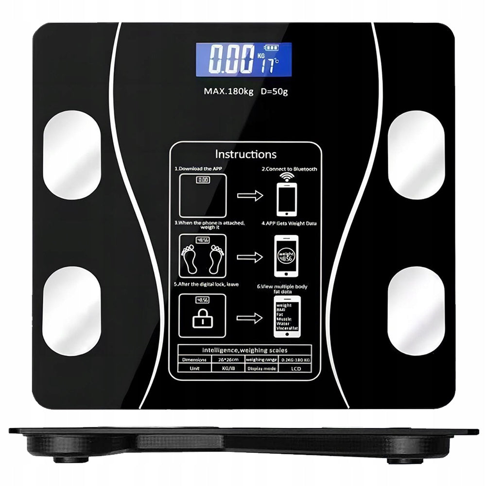 BATHROOM SCALE Electronic LCD glass up to 180kg batteries APPLICATION AFTER BMI Brand no brand