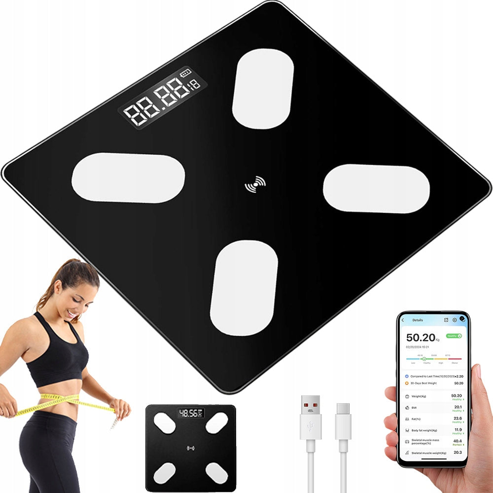 BATHROOM SCALE FOR BODY FAT MEASUREMENT RECHARGEABLE BLUETOOTH 180KG