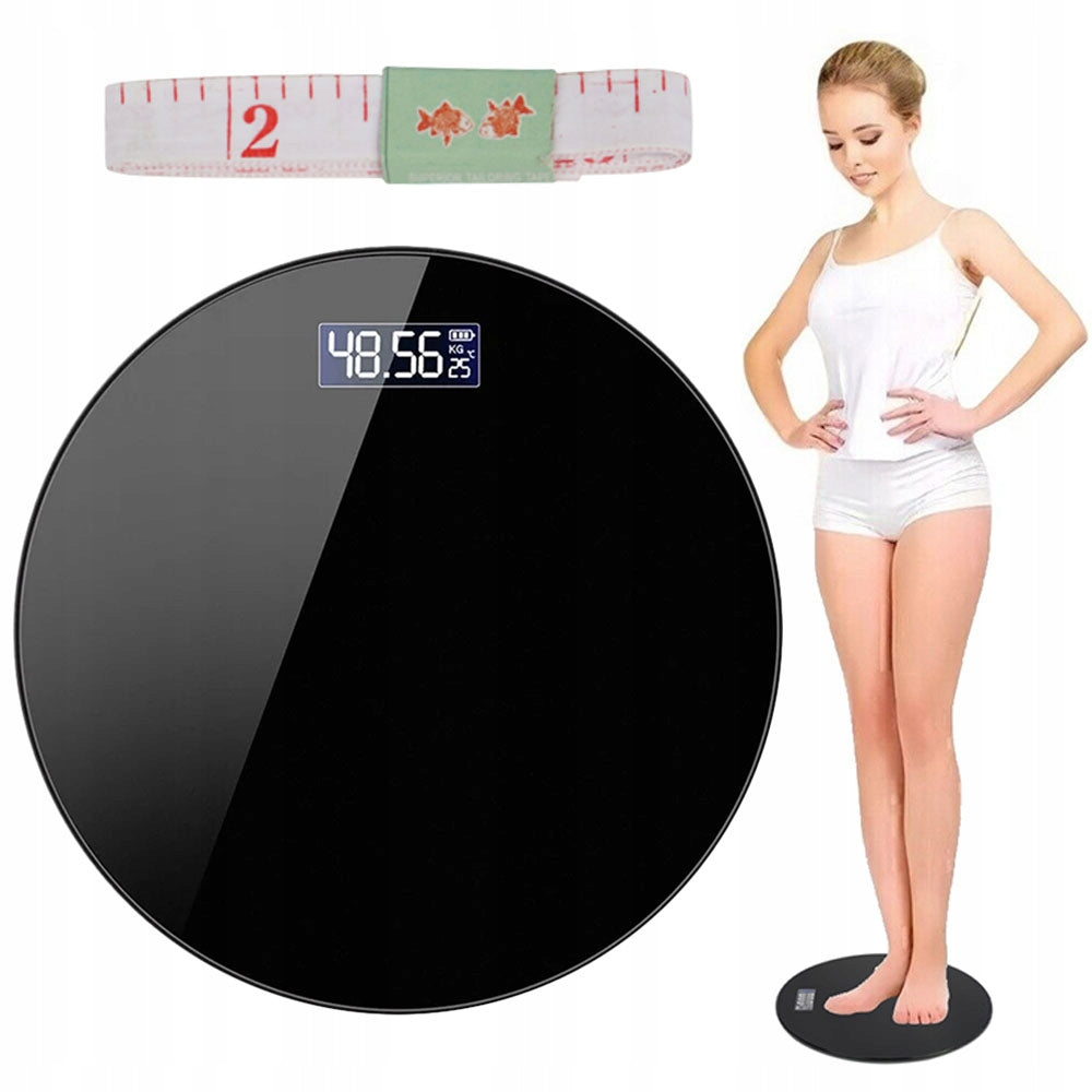 BATHROOM SCALE FOR BODY WEIGHT 180KG COMPACT DESIGN ROUND BLACK