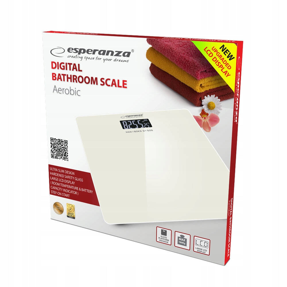 BATHROOM SCALE FOR FITNESS WEIGHING HARDENED UP TO 180KG WITH LCD THERMOMETER Manufacturer code EBS002W