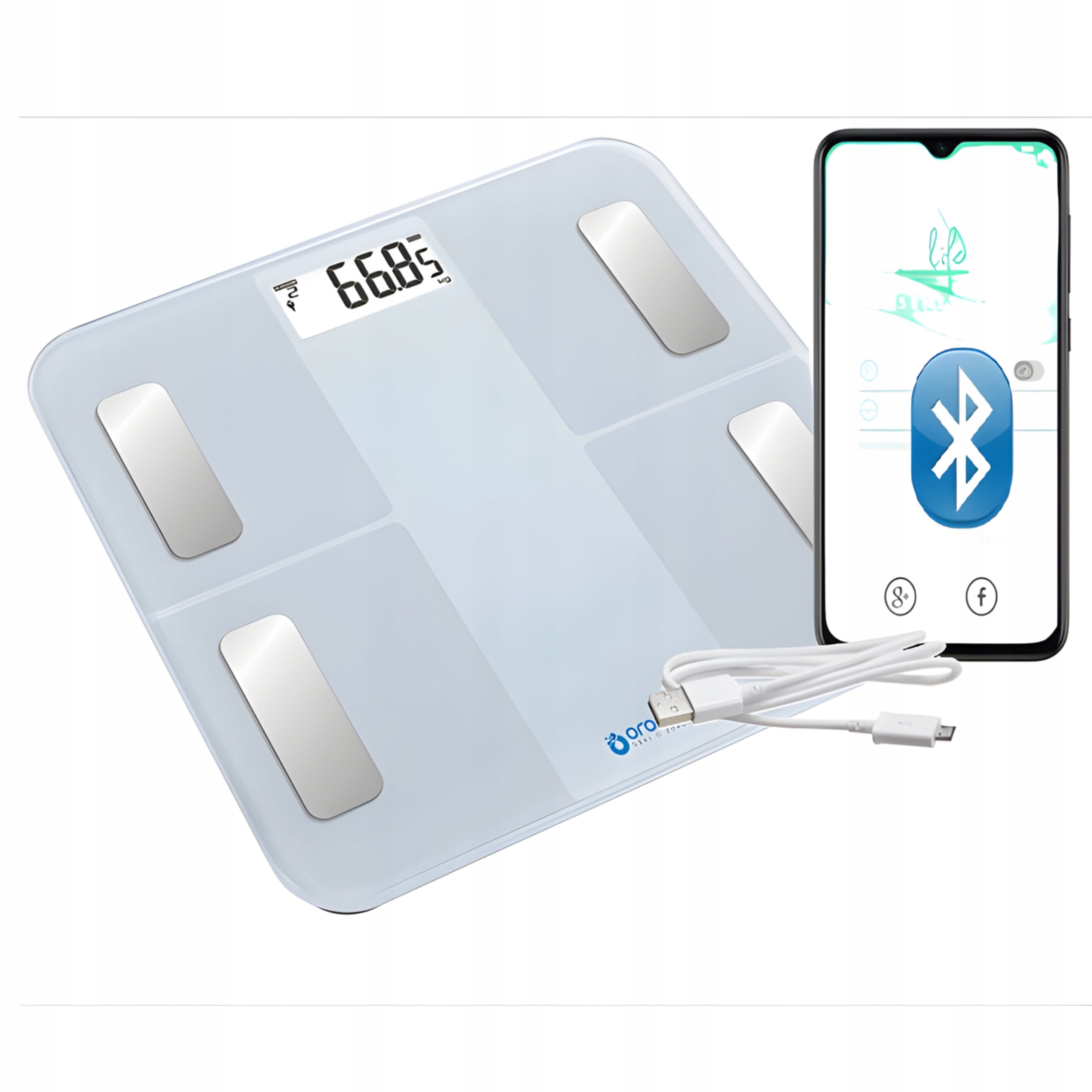 BATHROOM SCALE GLASS BLUETOOTH OROMED ANALYSIS COMPOSITION12in1 WHITE application