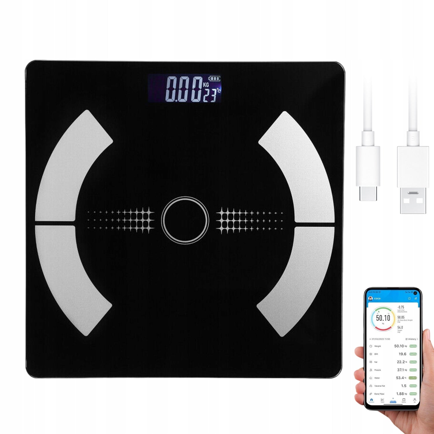 BATHROOM SCALE PRECISE SCALE FOR MEASURING USB BLUETOOTH BODY FAT