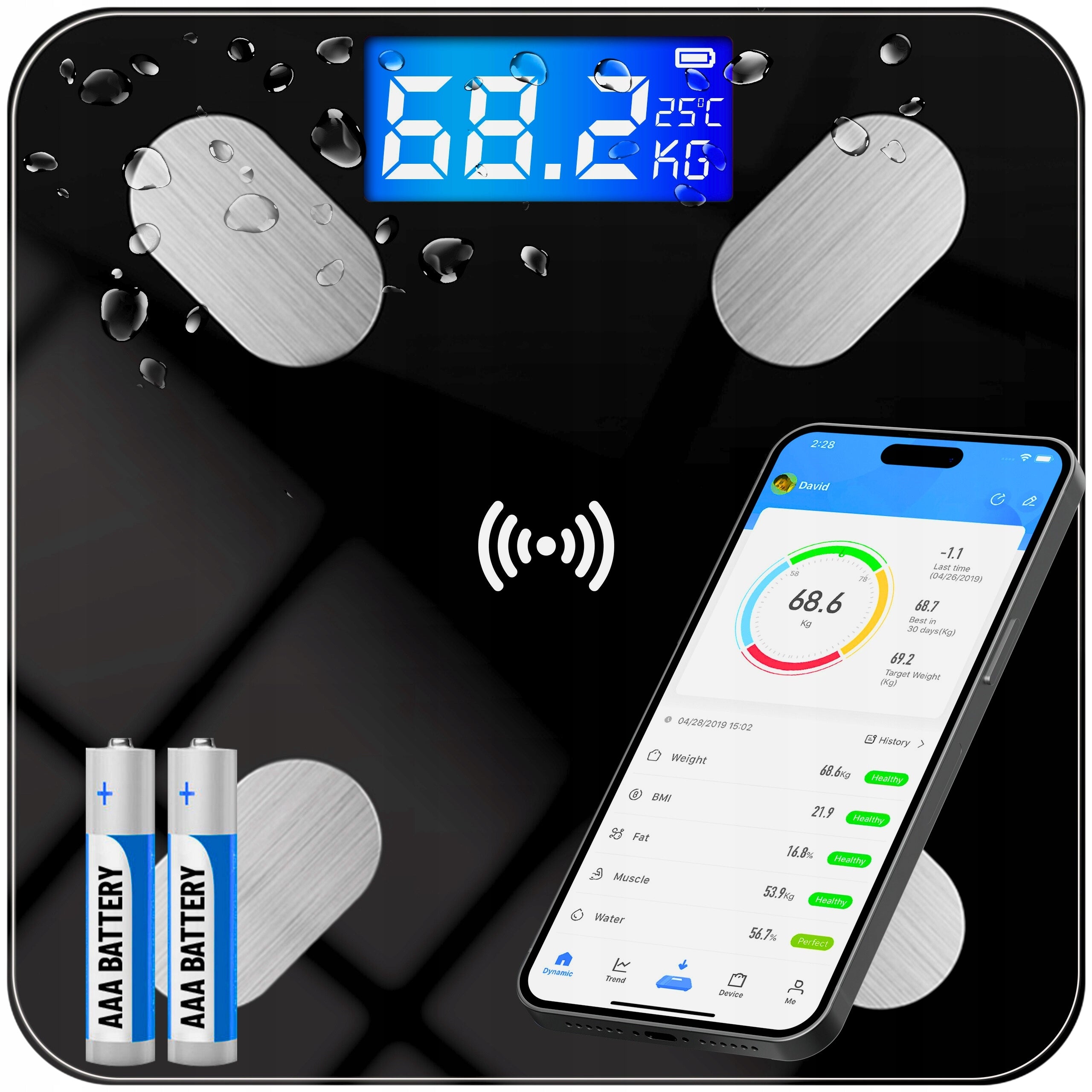 BATHROOM SCALE SLIM ANALYTICAL ELECTRONIC SMART LCD 180KG ios android Packaging status original