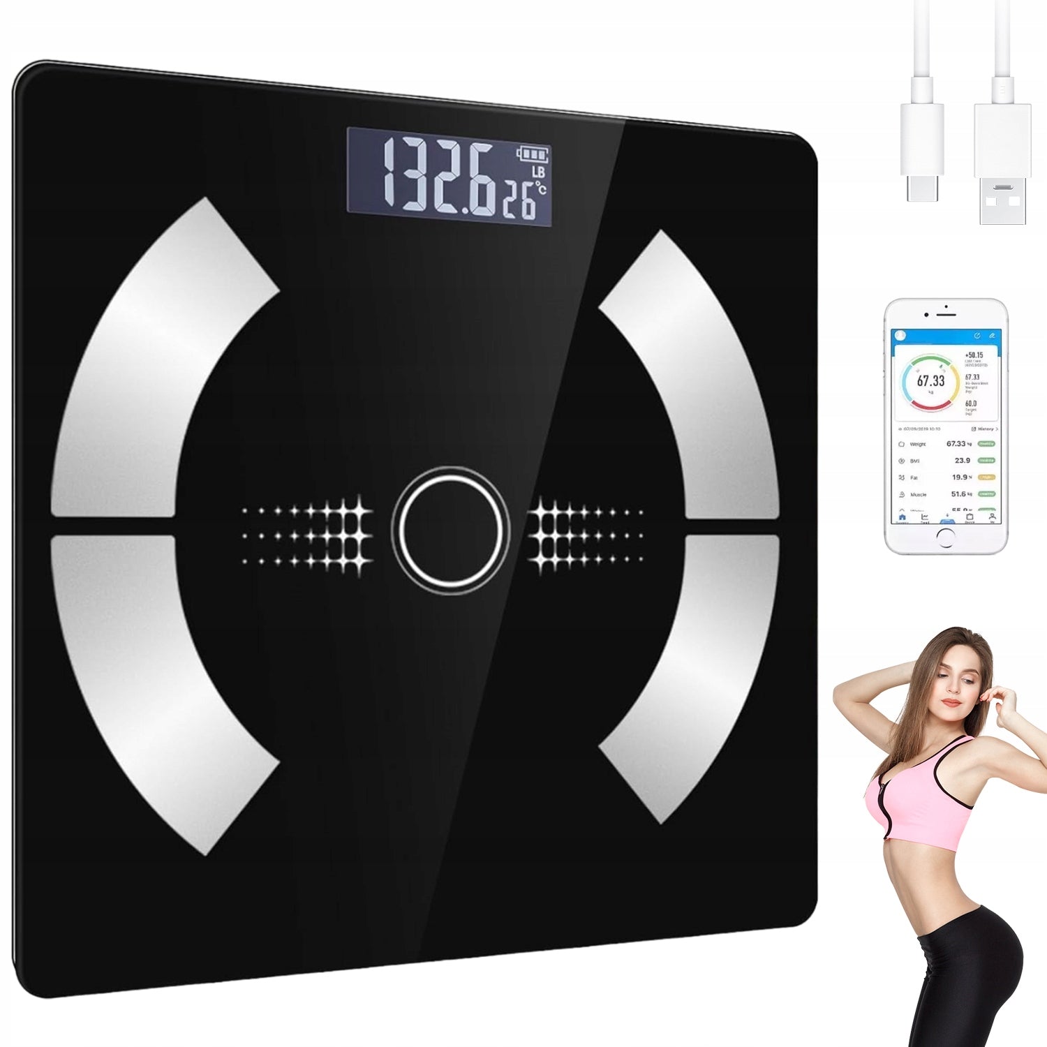 BATHROOM SCALE SMART ELECTRONIC SCALE 180KG BLACK