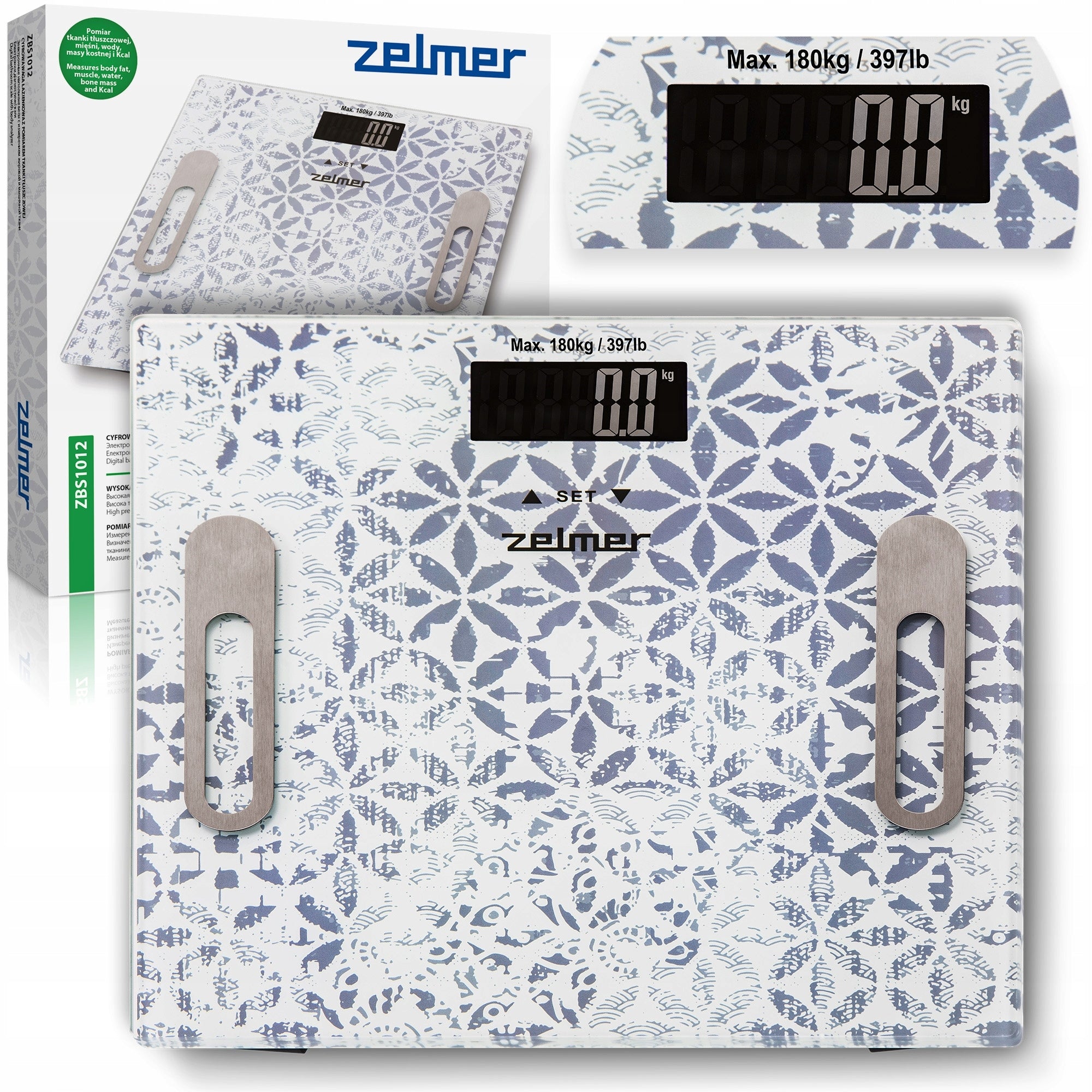 BATHROOM SCALE ZELMER ELECTRONIC GLASS ANALYTICAL BODY MEASUREMENT 180KG