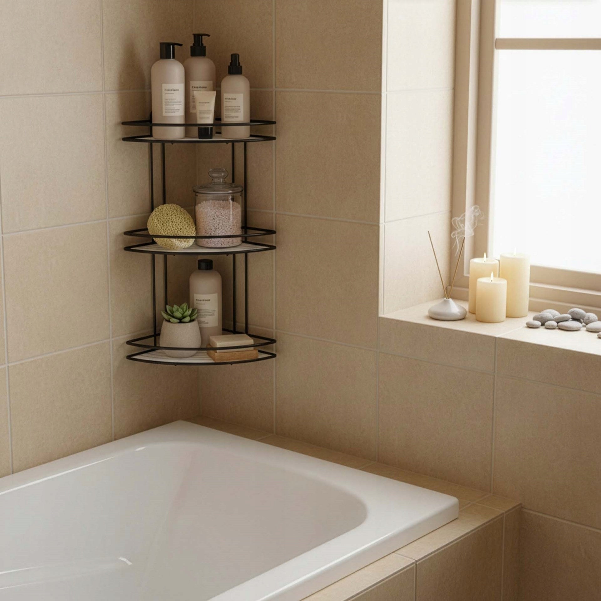 BATHROOM SHELF CORNER SHOWER 58cm HANGING 3 SHELVES BLACK STEEL Manufacturer code HA7541