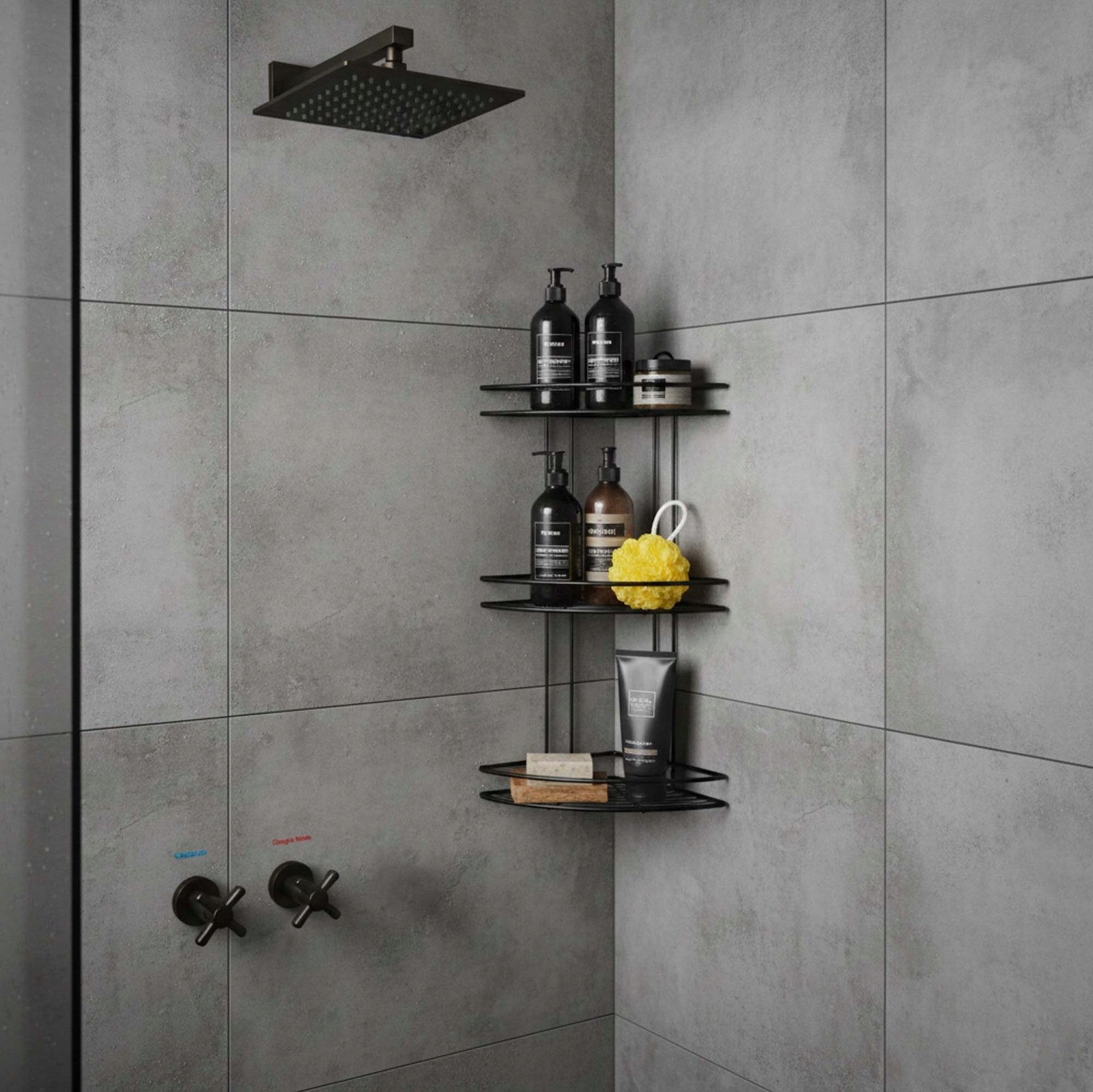 BATHROOM SHELF CORNER SHOWER 58cm HANGING 3 SHELVES BLACK STEEL Packaging status original