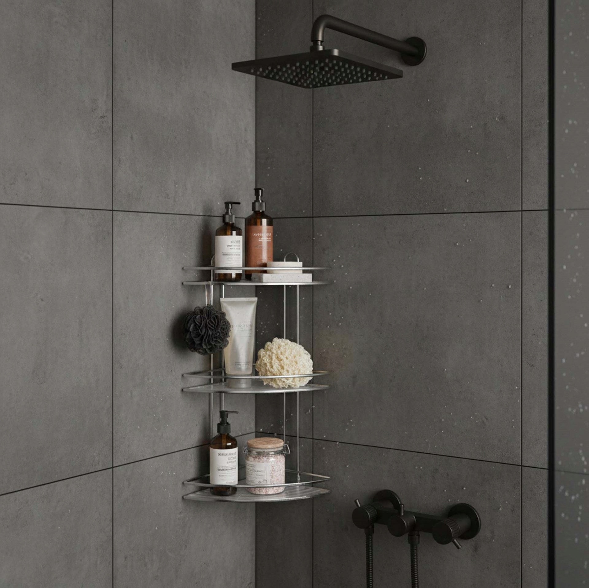 BATHROOM SHELF CORNER SHOWER 58cm HANGING 3 SHELVES CHROME STEEL Packaging status original