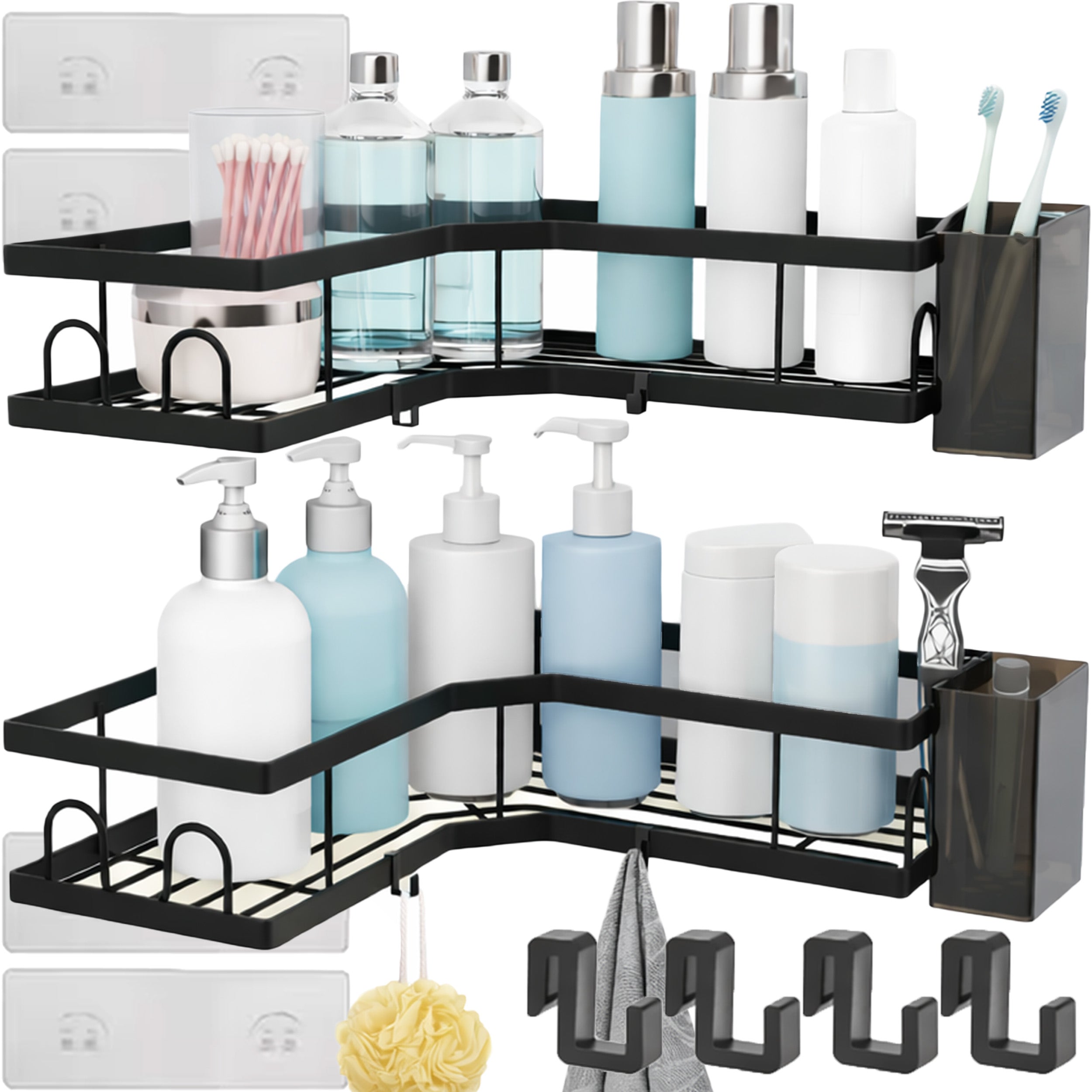 BATHROOM SHELF HANGING CORNER SHOWER SELF-ADHESIVE LOFT 2 PIECES
