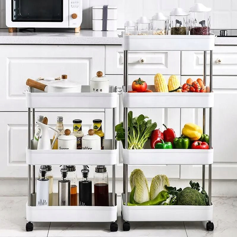 BATHROOM SHELF KITCHEN CABINET ON WHEELS 4 TIER BOOKCASE WITH HOOKS Manufacturer code 62-4