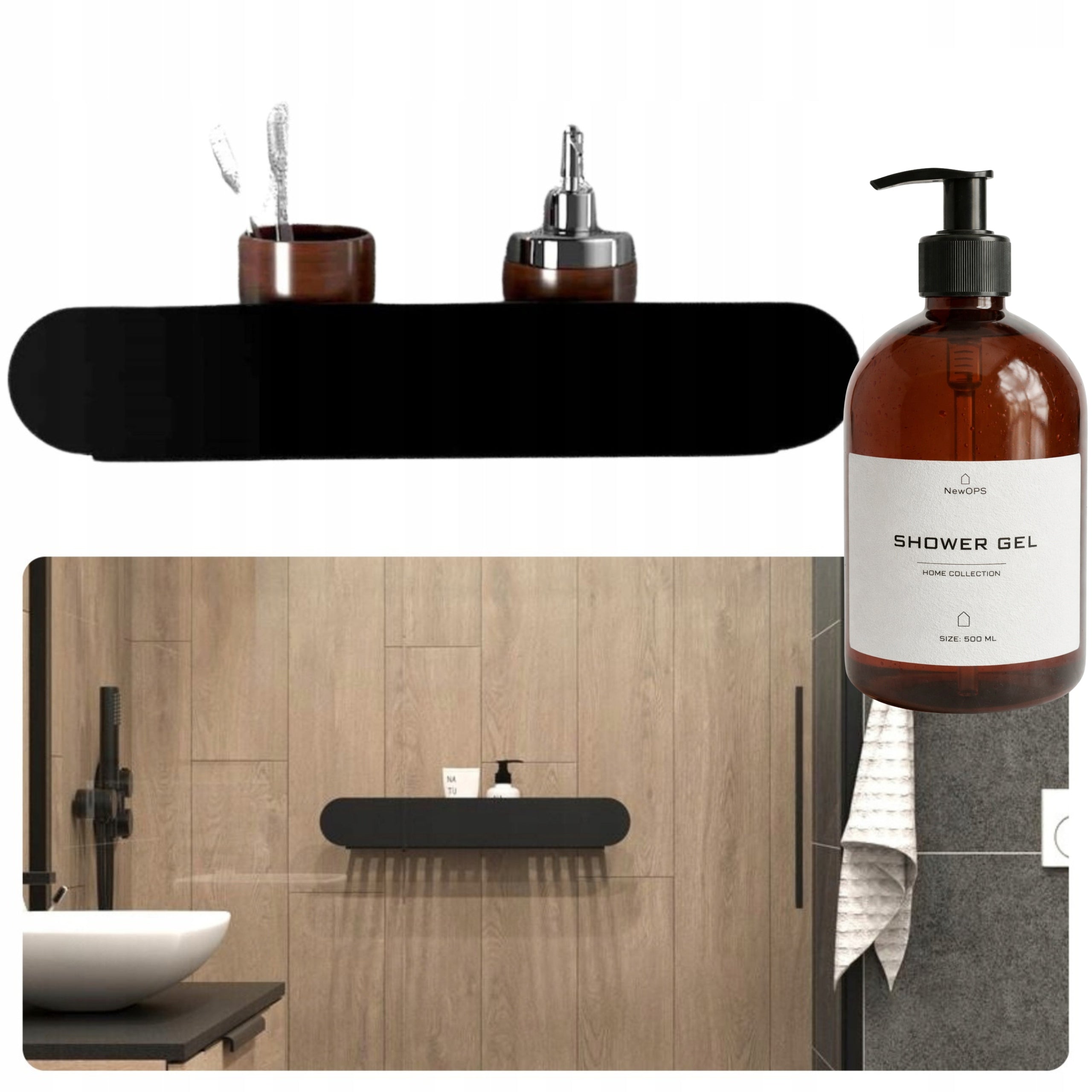 BATHROOM SHOWER SHELF BLACK METAL LOFT SHOWER 38 cm + FREEBIE