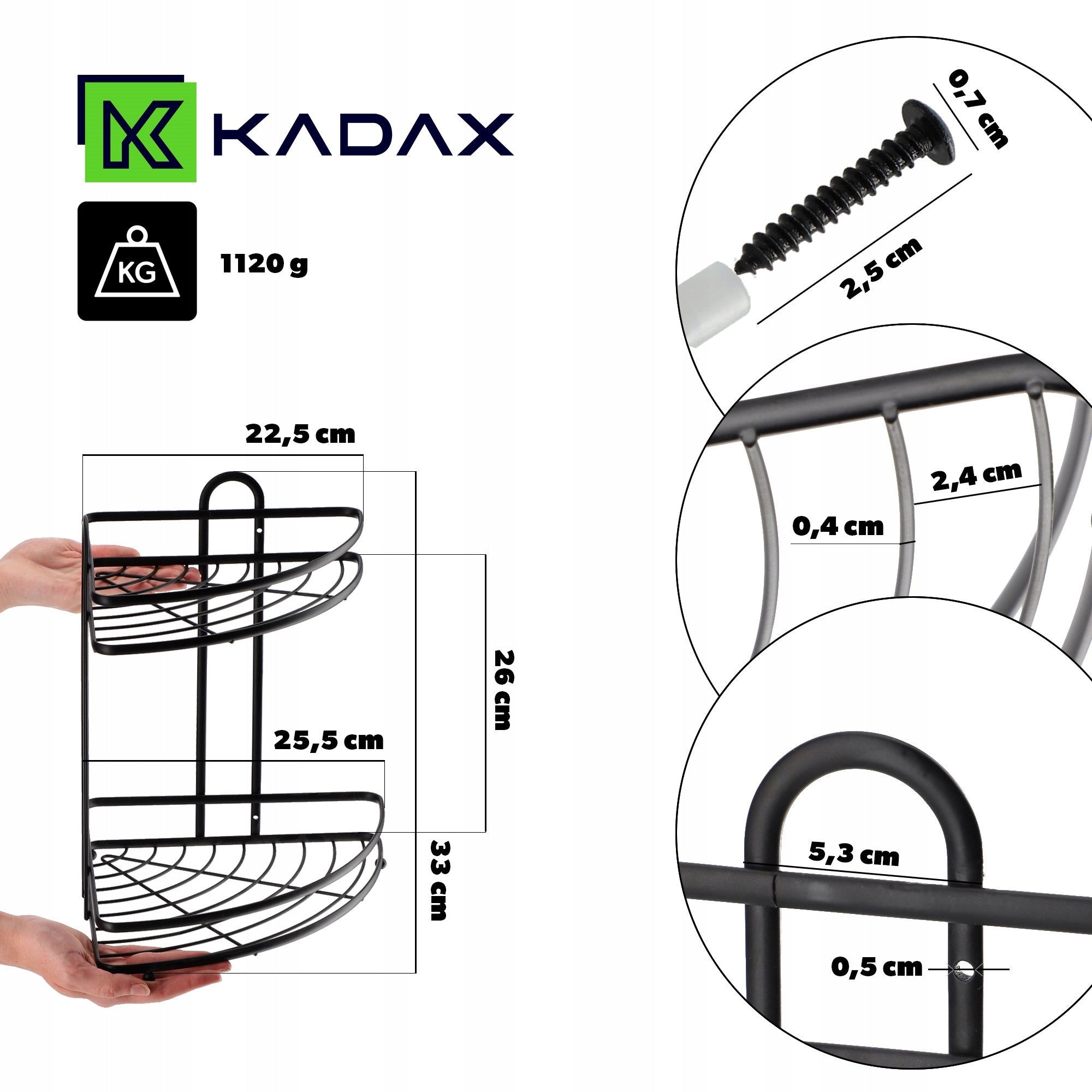 BATHROOM SHOWER SHELF HANGING CORNER BLACK FOR BATHROOM METAL Brand Kadax