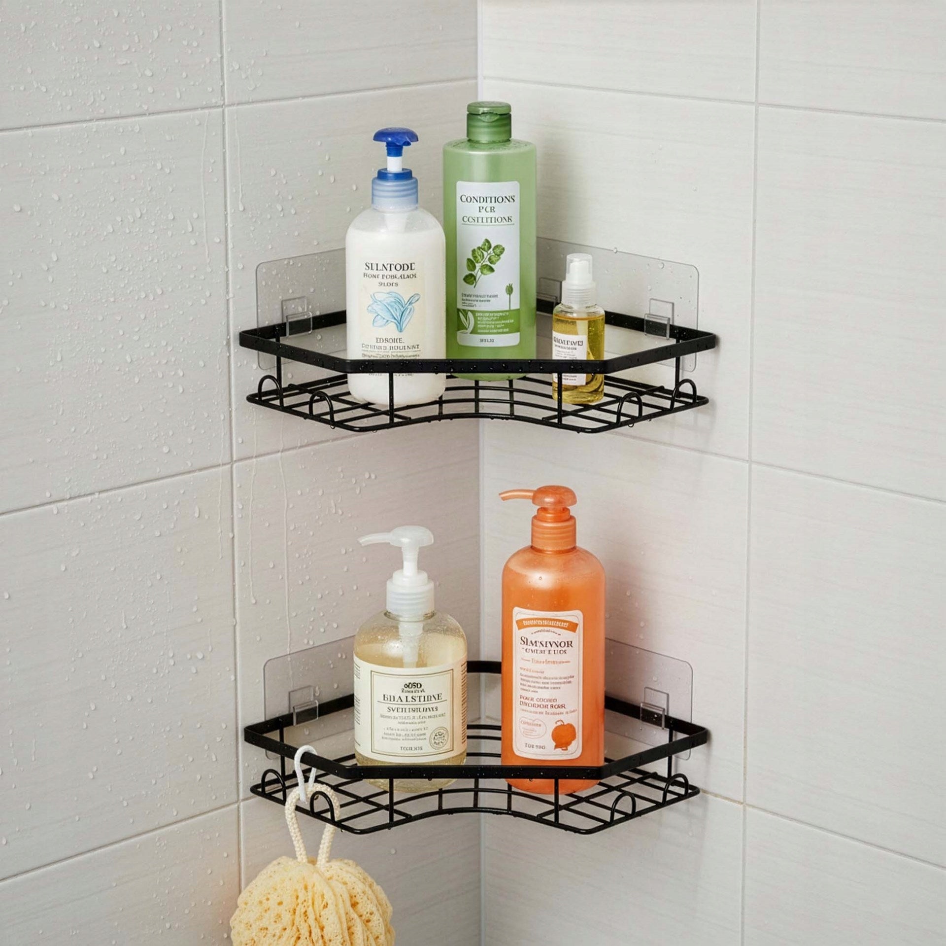 BATHROOM SHOWER SHELF SHELVES 2pcs LOFT HANGING SET BLACK WALL Brand Springos