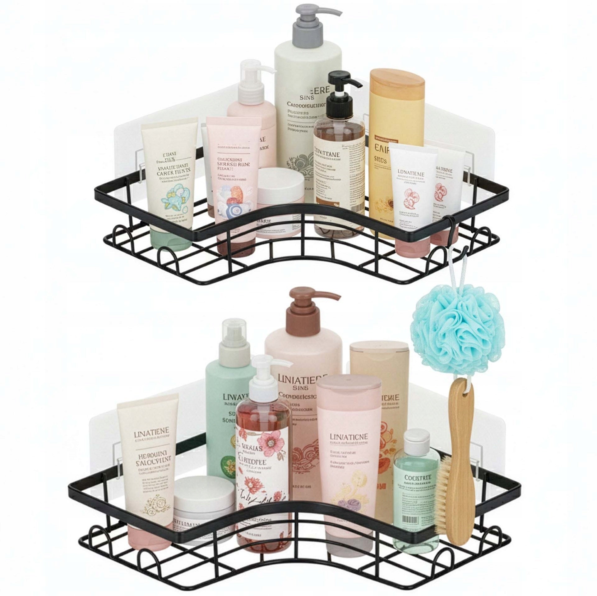 BATHROOM SHOWER SHELF SHELVES 2pcs LOFT HANGING SET BLACK WALL
