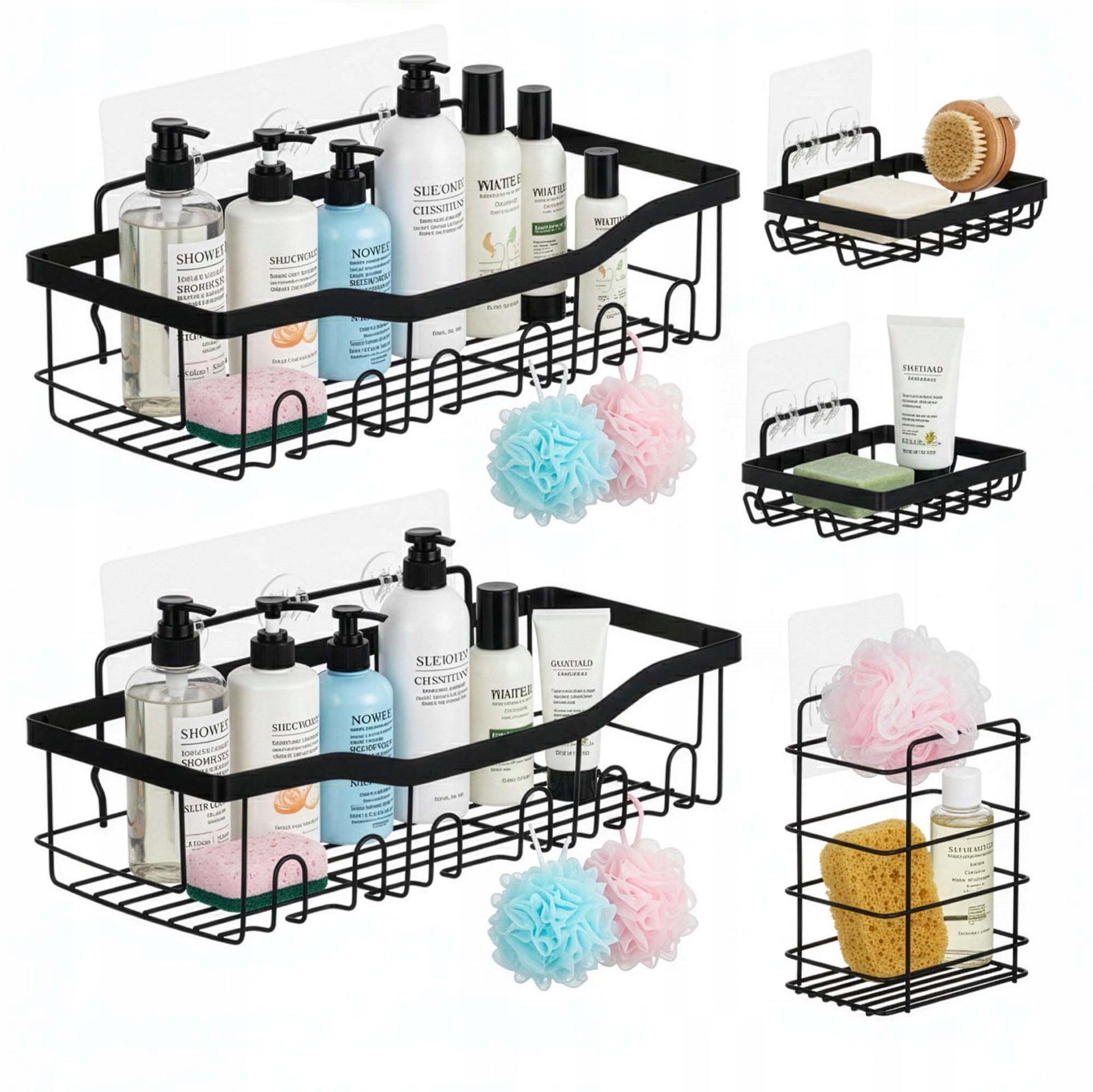 BATHROOM SHOWER SHELF SHELVES 5pcs HANGING SET LOFT BLACK WALL