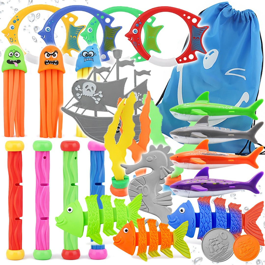 BATHTUB POOL WATER DIVING TOYS SET COLORFUL FISH + XXL BAG