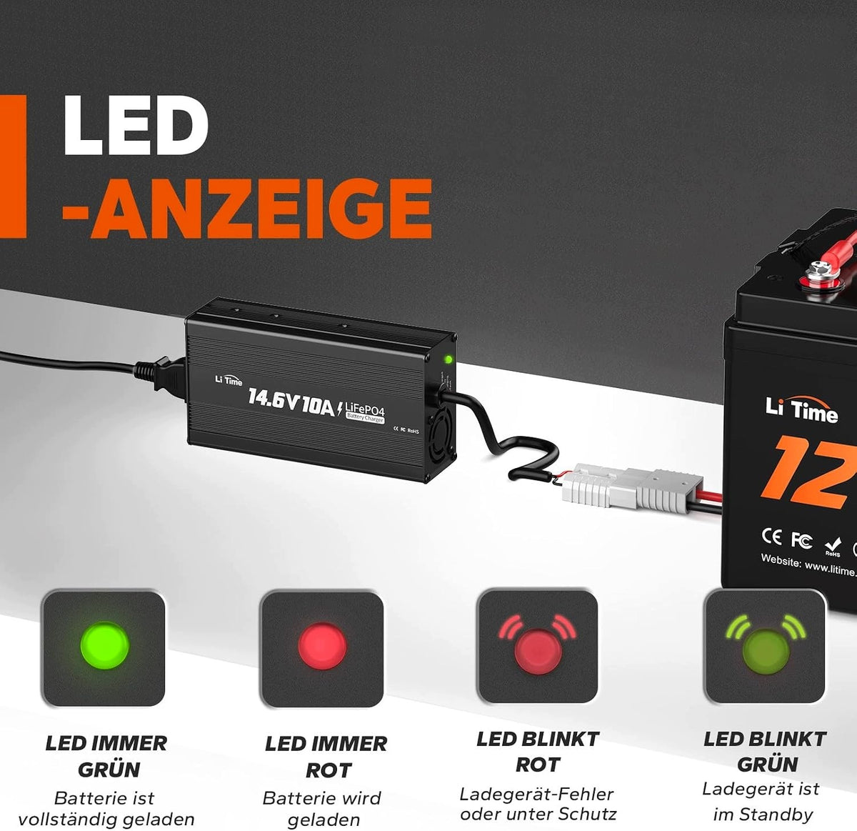 BATTERY CHARGER LIFEPO4 12V 14,6V 10A WITH LED DISPLAY Brand LiTime