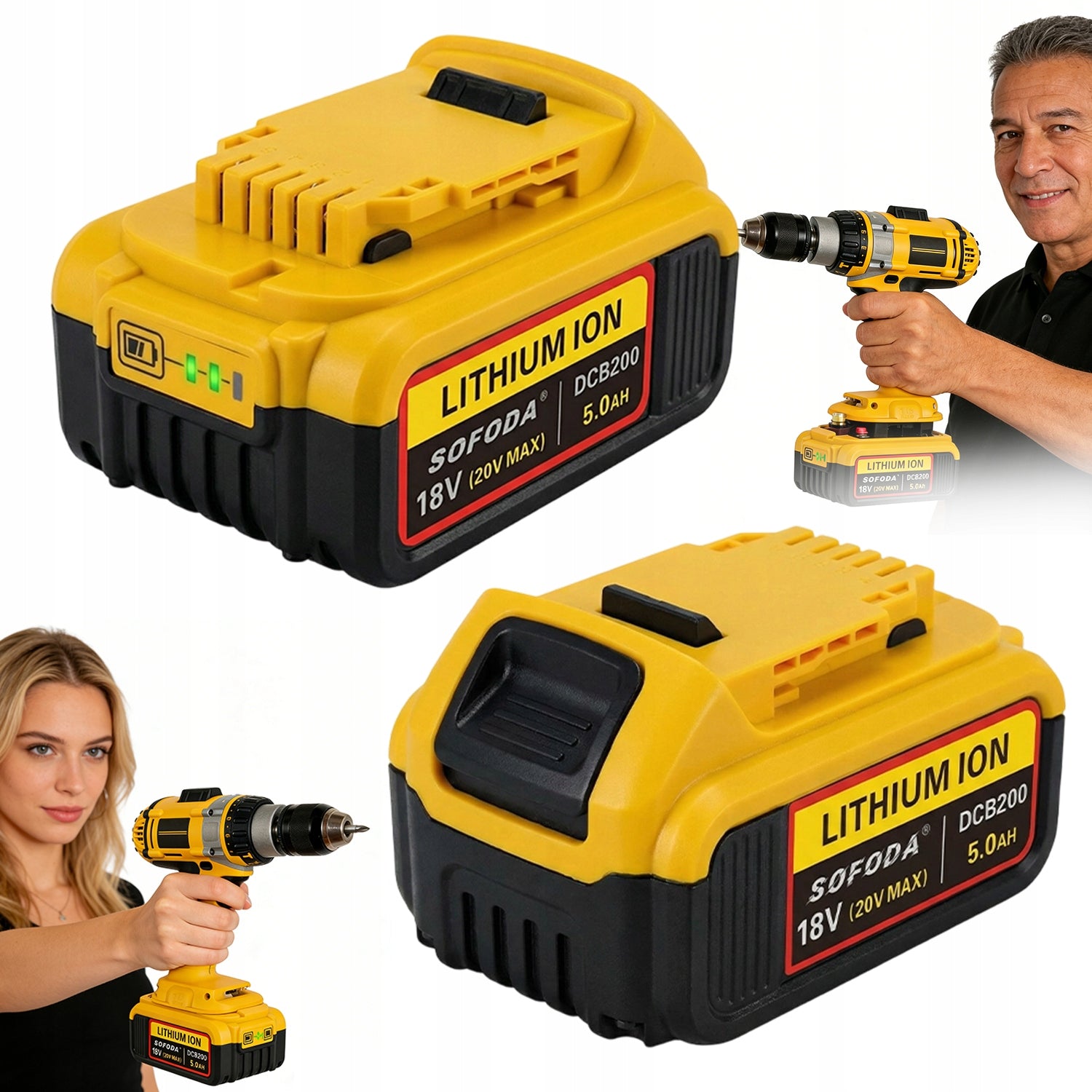 BATTERY FOR DEWALT 18V 5000MAH DCB181 DCB182 DCB183 DCB200 2 PCS
