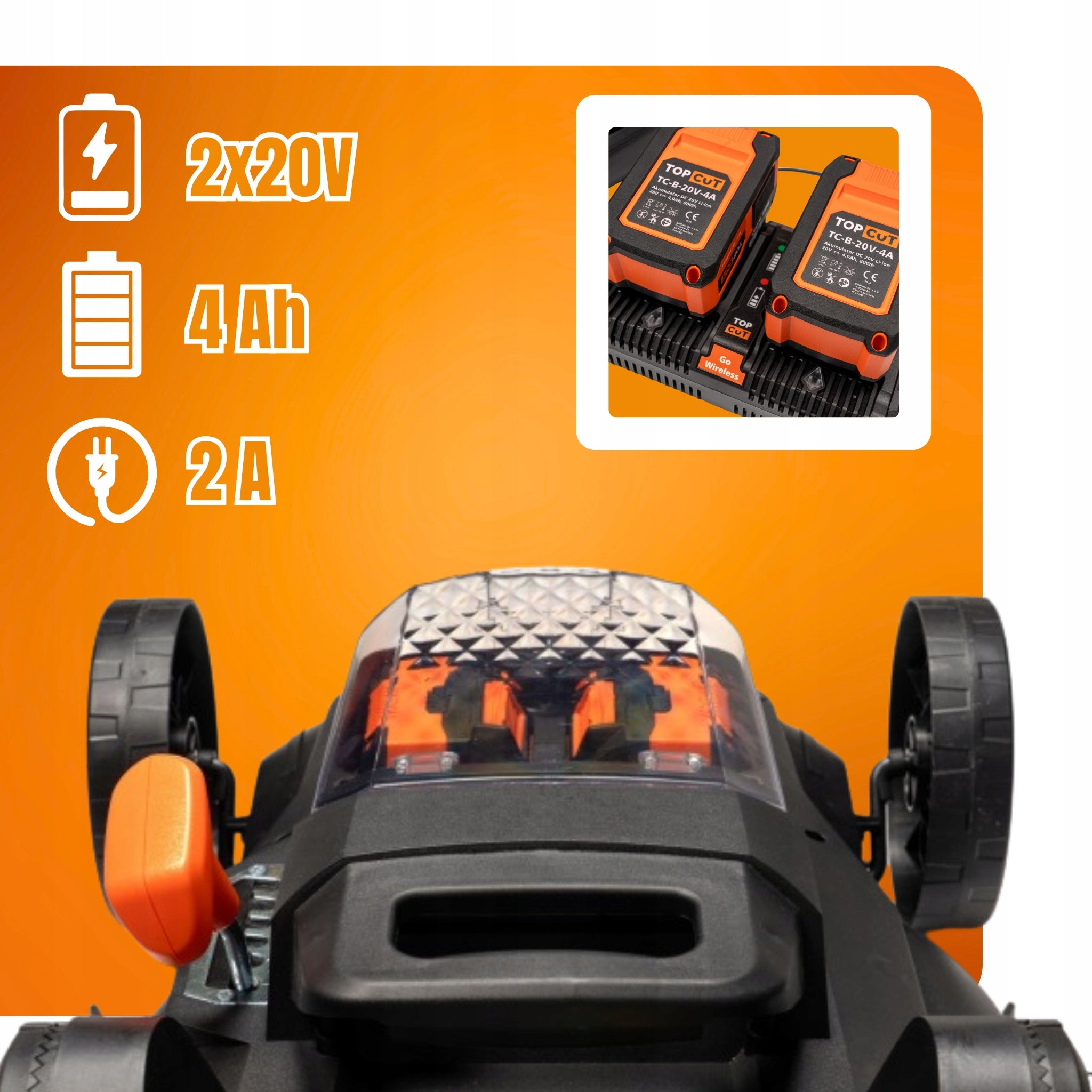 BATTERY MOWER 38CM 45L 40V INDUCTION MOTOR + 2X AKU + CHARGER Series TC-LB-38-40V