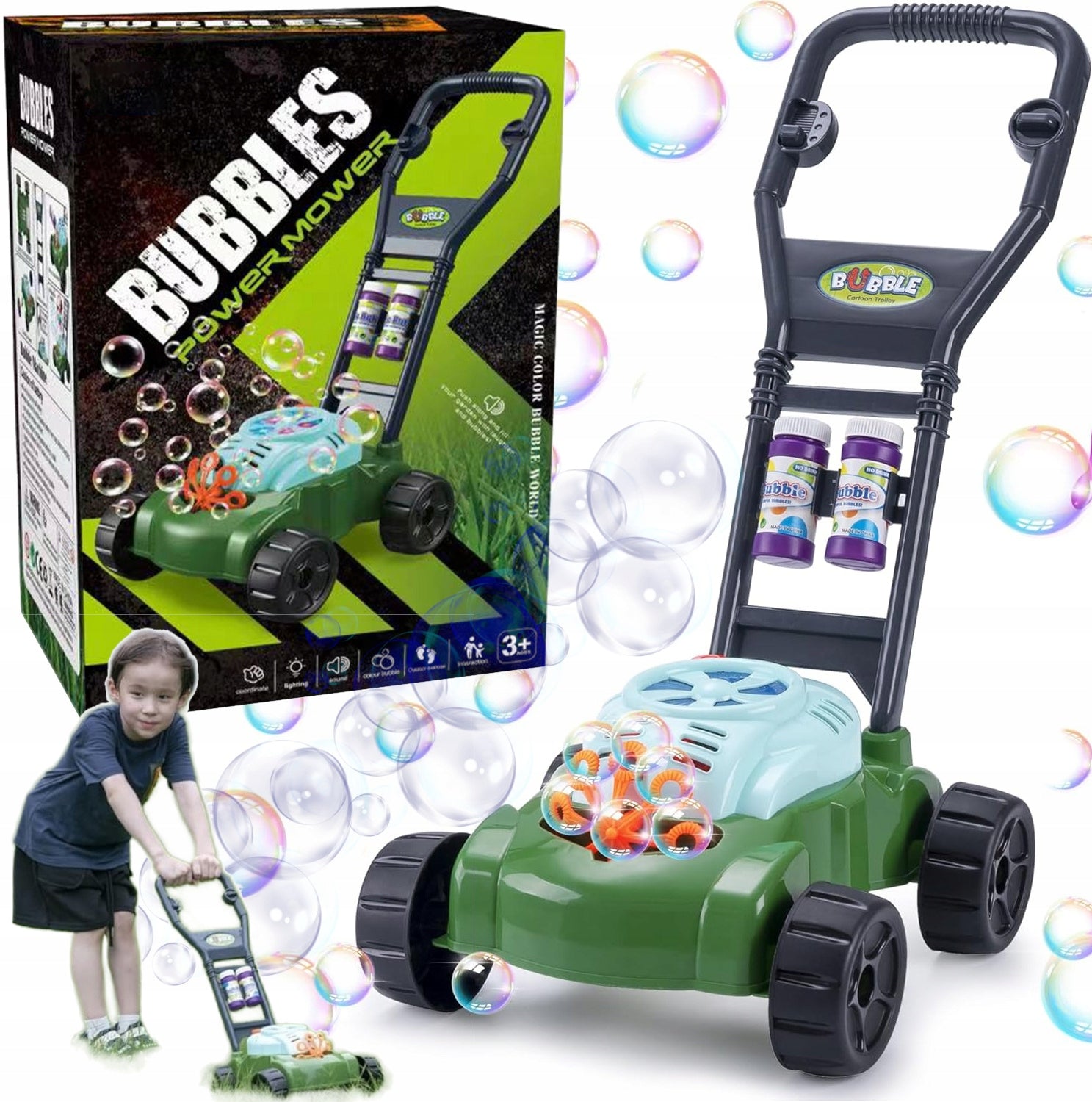 BATTERY OPERATED MOWER FOR KIDS RELEASES SOAP BUBBLES Bubble Generator LIQUID
