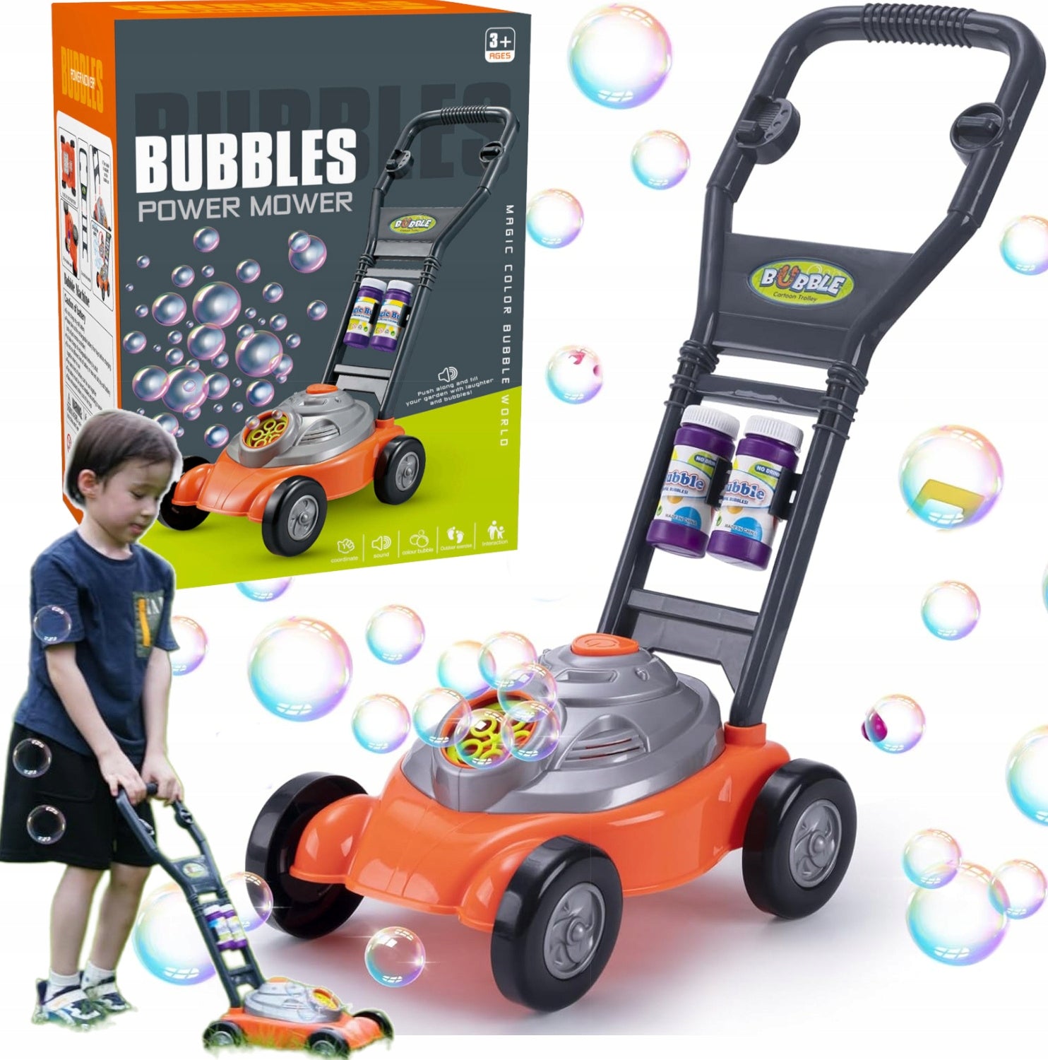 BATTERY OPERATED MOWER FOR KIDS RELEASES SOAP BUBBLES Bubble Generator LIQUID