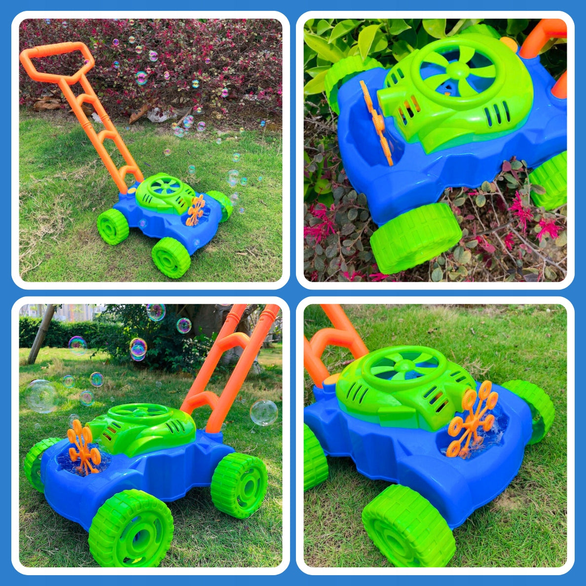 BATTERY OPERATED SOAP BUBBLE MOWER BUBBLE MACHINE FOR CHILDREN + LIQUID Kid's age 3＋ years