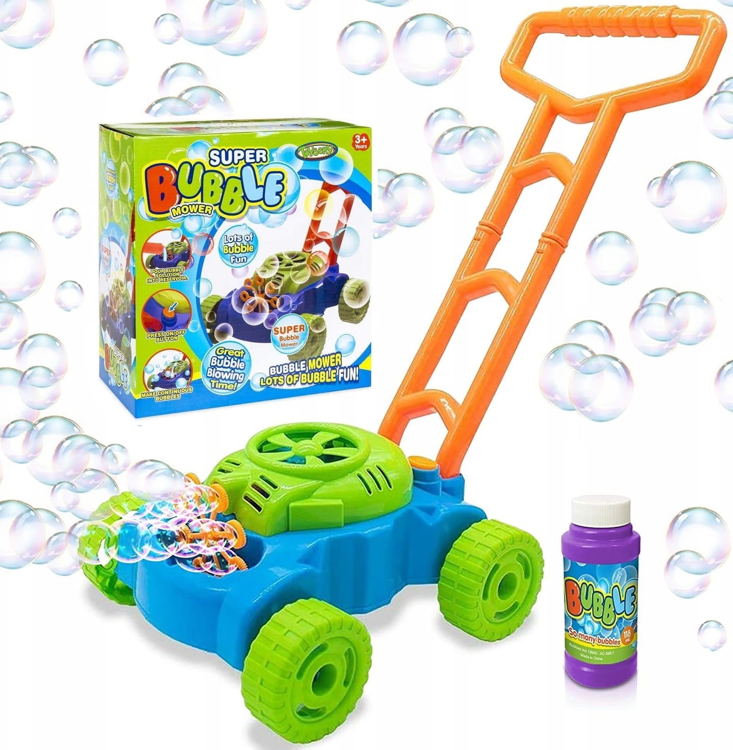 BATTERY OPERATED SOAP BUBBLE MOWER + LIQUID