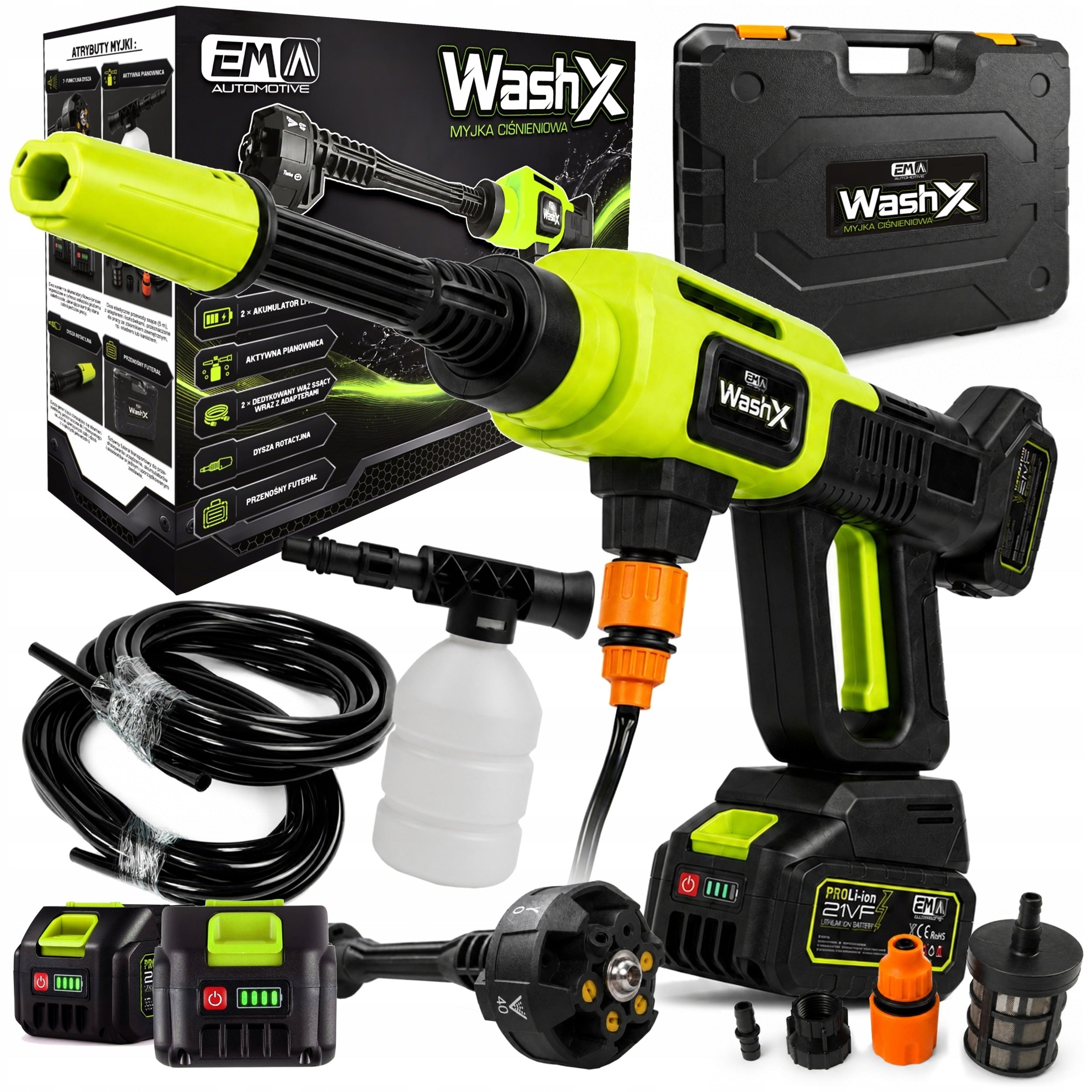 BATTERY PRESSURE WASHER 2 X AKU 21V 2,6Ah 80BAR MULTI NOZZLE SET
