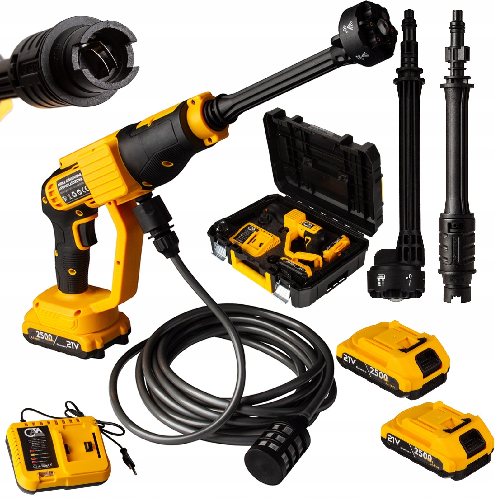 BATTERY PRESSURE WASHER 2xAKU 2500mah MULTIFUNCTIONAL NOZZLE SUITCASE