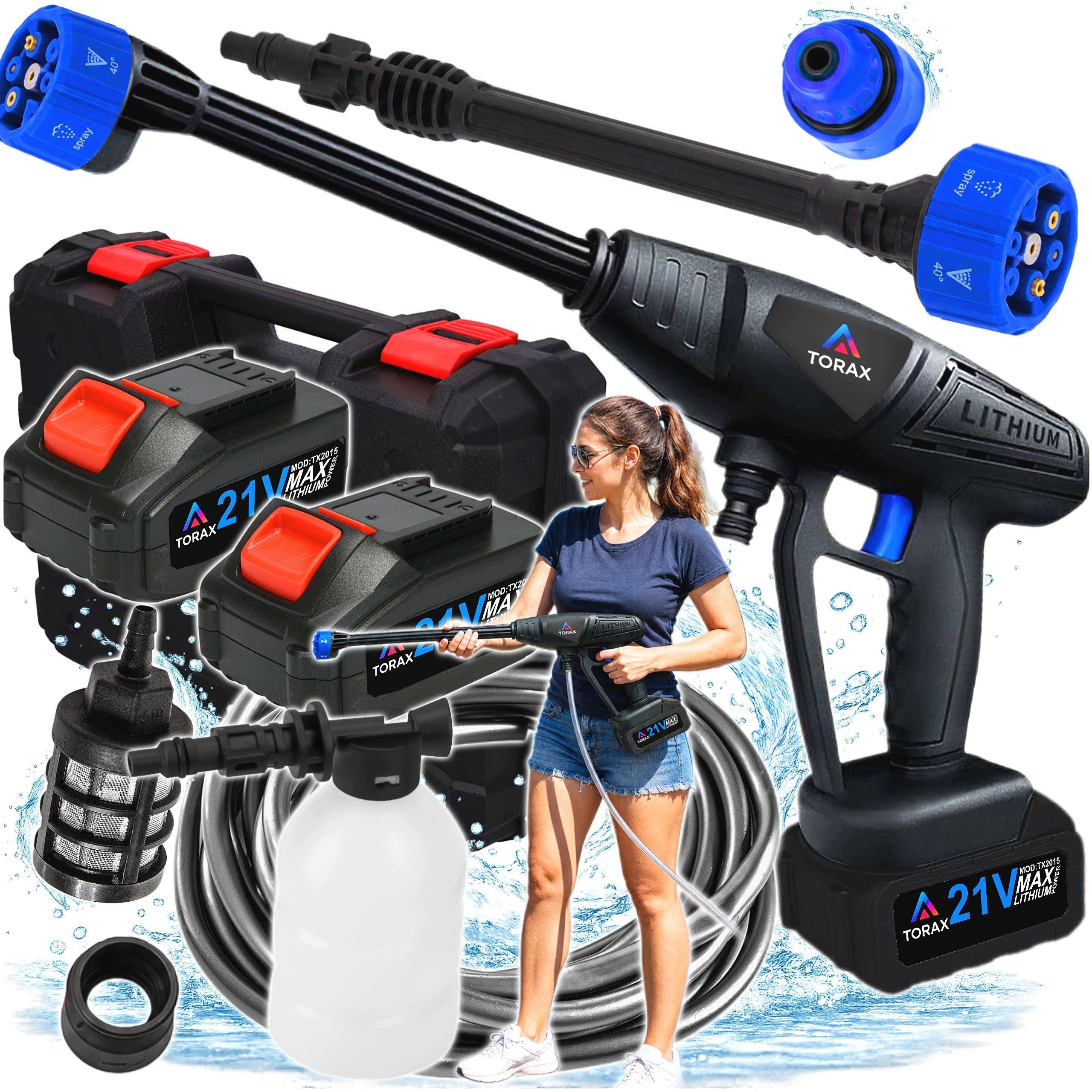 BATTERY PRESSURE WASHER 40BAR 2 X AKU 21V MULTI NOZZLE SET 6in1