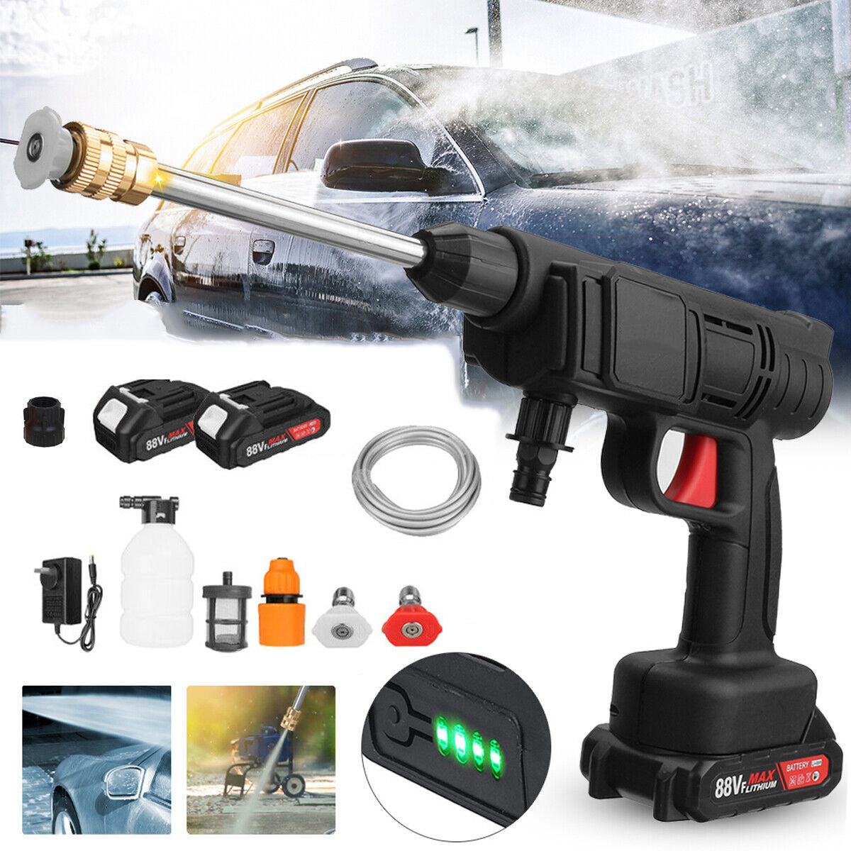 BATTERY PRESSURE WASHER POWERFUL SET 1500W +2AKU + 5M PIPE Brand no brand