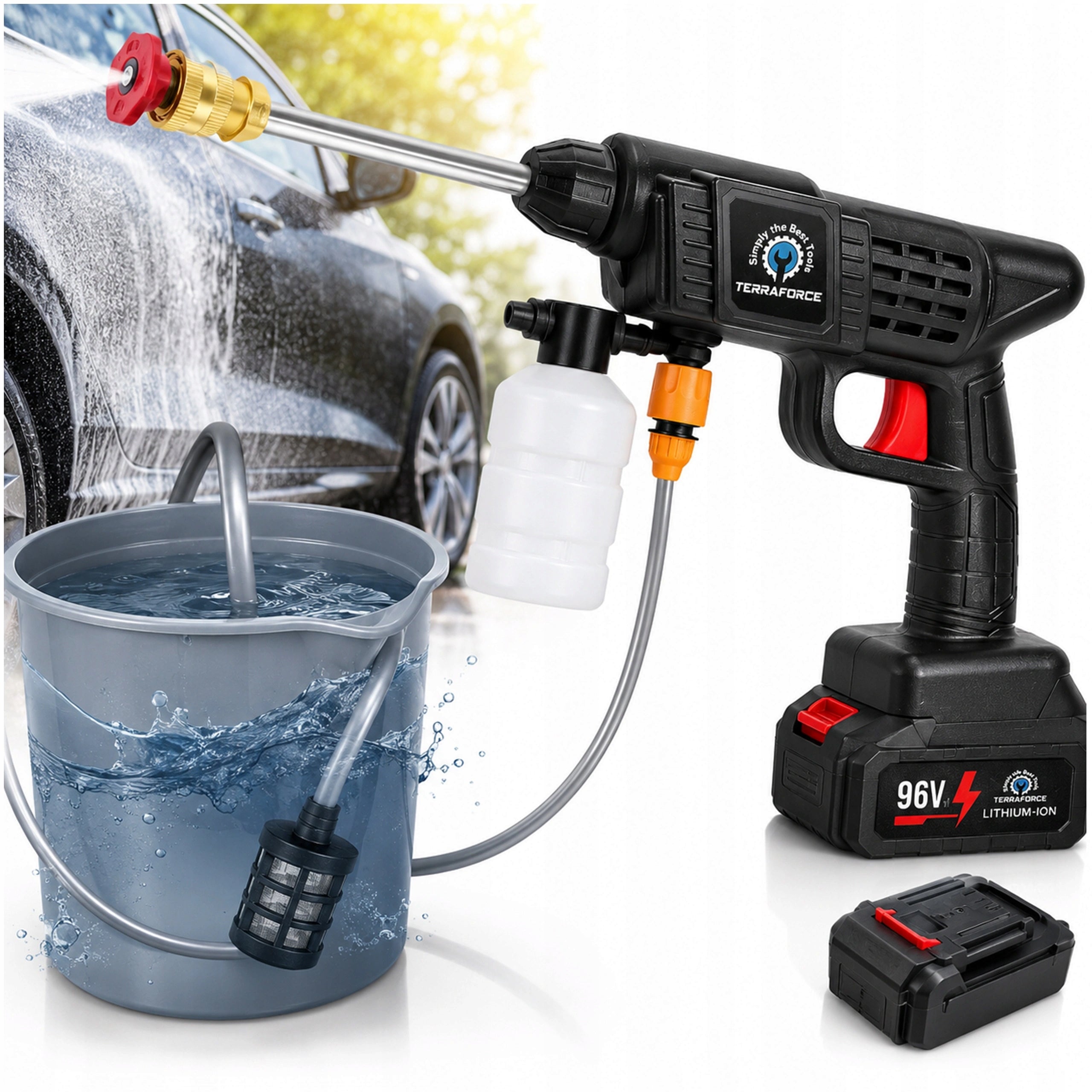 BATTERY PRESSURE WASHER UP TO 65 BAR 2X AKU 21V FOAMER 180W