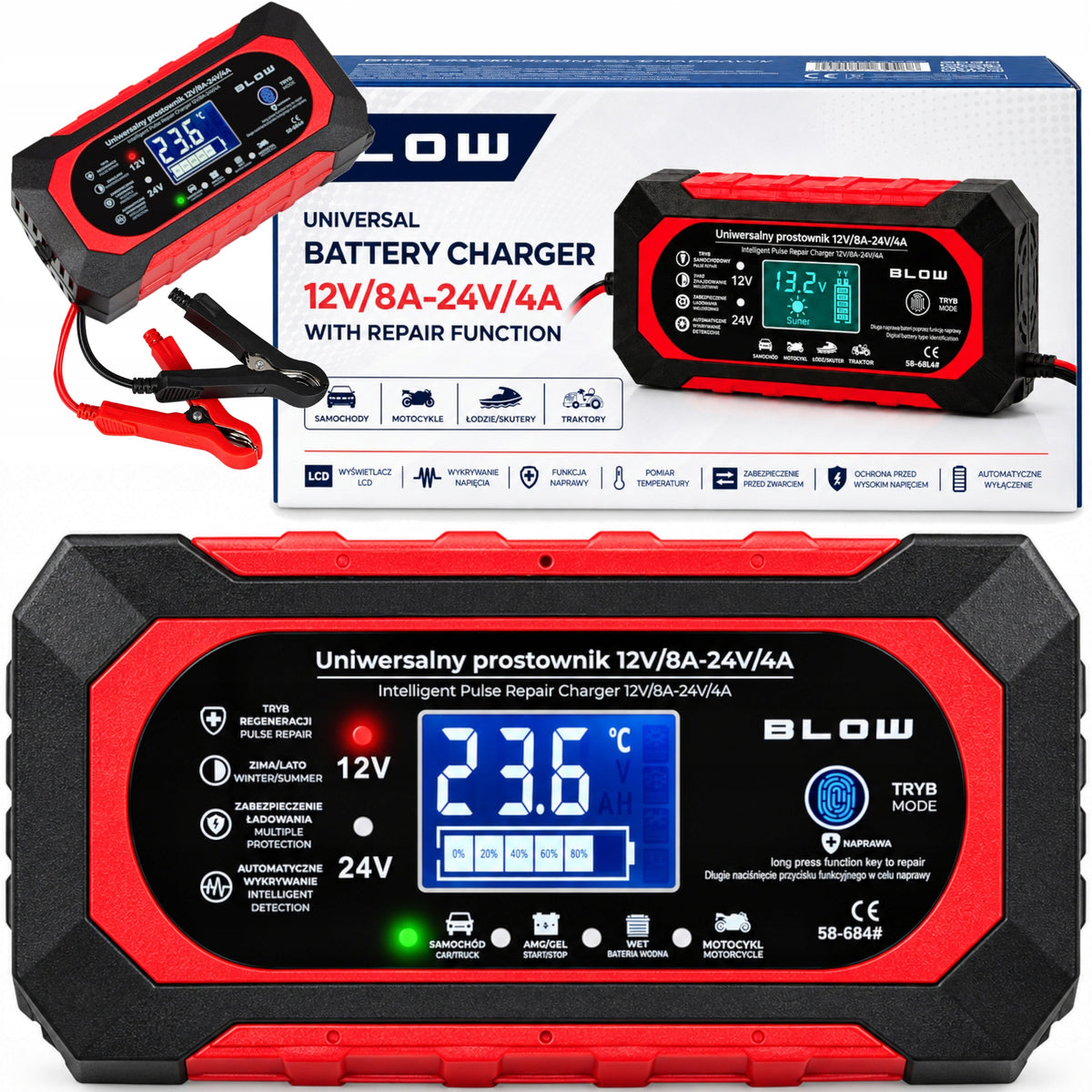 BATTERY RECTIFIER AUTOMATIC SMART CHARGER 24V 12V 8A