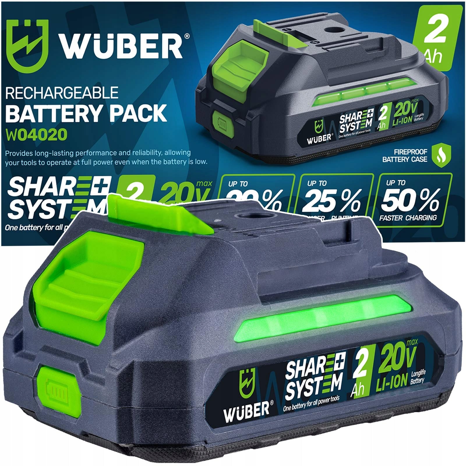 BATTERY WUBER SHARE+ LITHIUM ION SYSTEM 20 V 2.0 AH WUBER