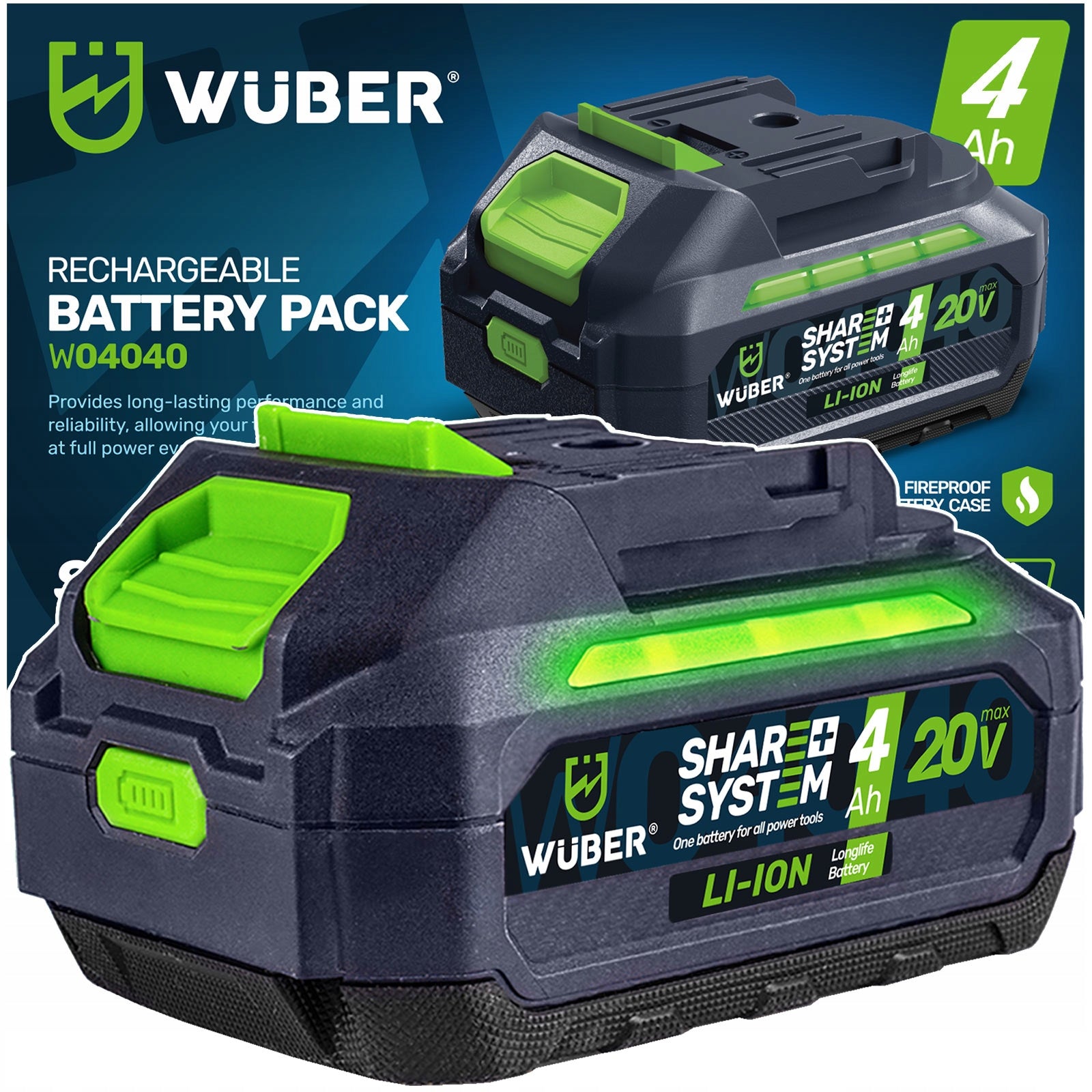 BATTERY WUBER SHARE+ LITHIUM ION SYSTEM 20 V 4.0 AH WUBER