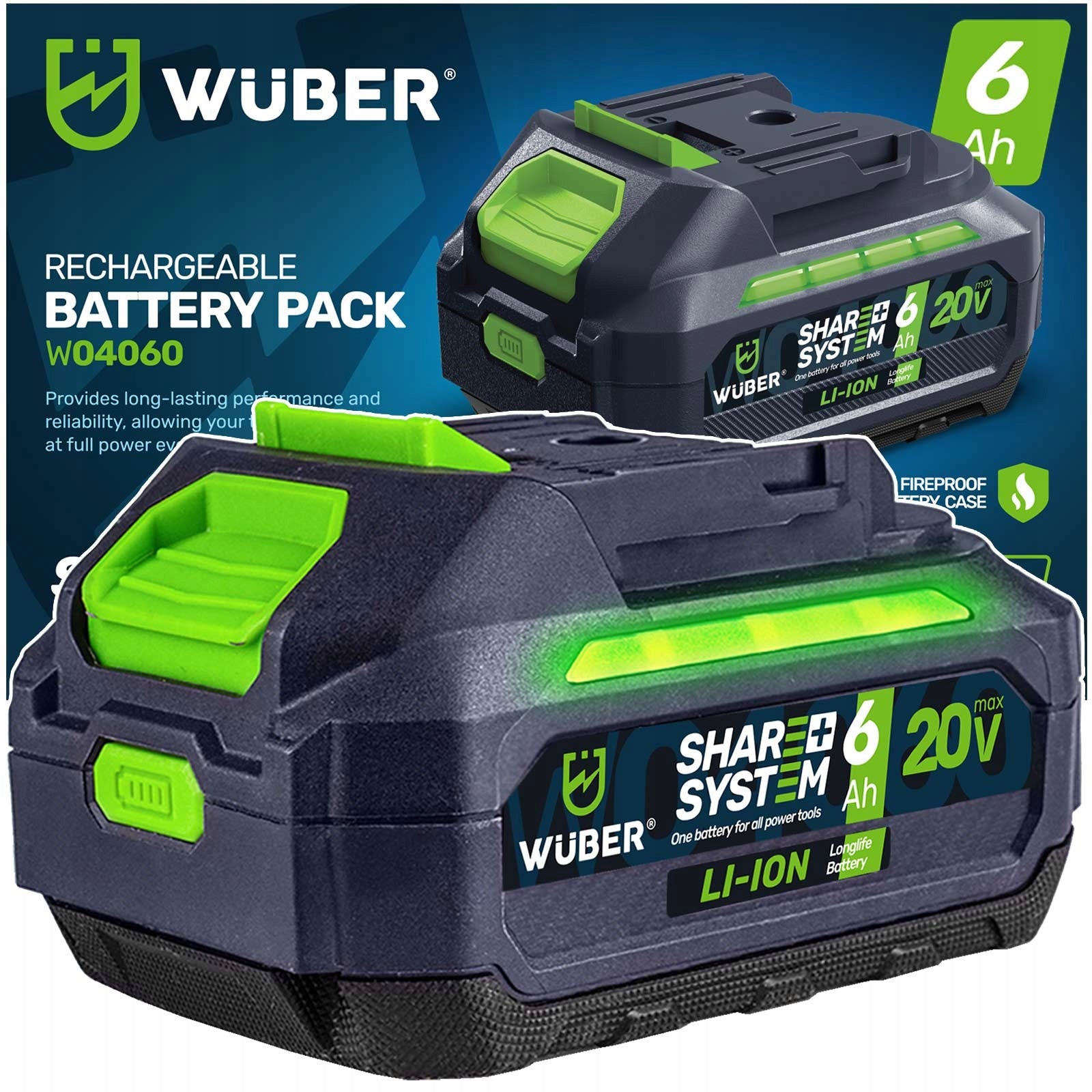 BATTERY WUBER SHARE+ LITHIUM ION SYSTEM 20 V 6.0 AH WUBER