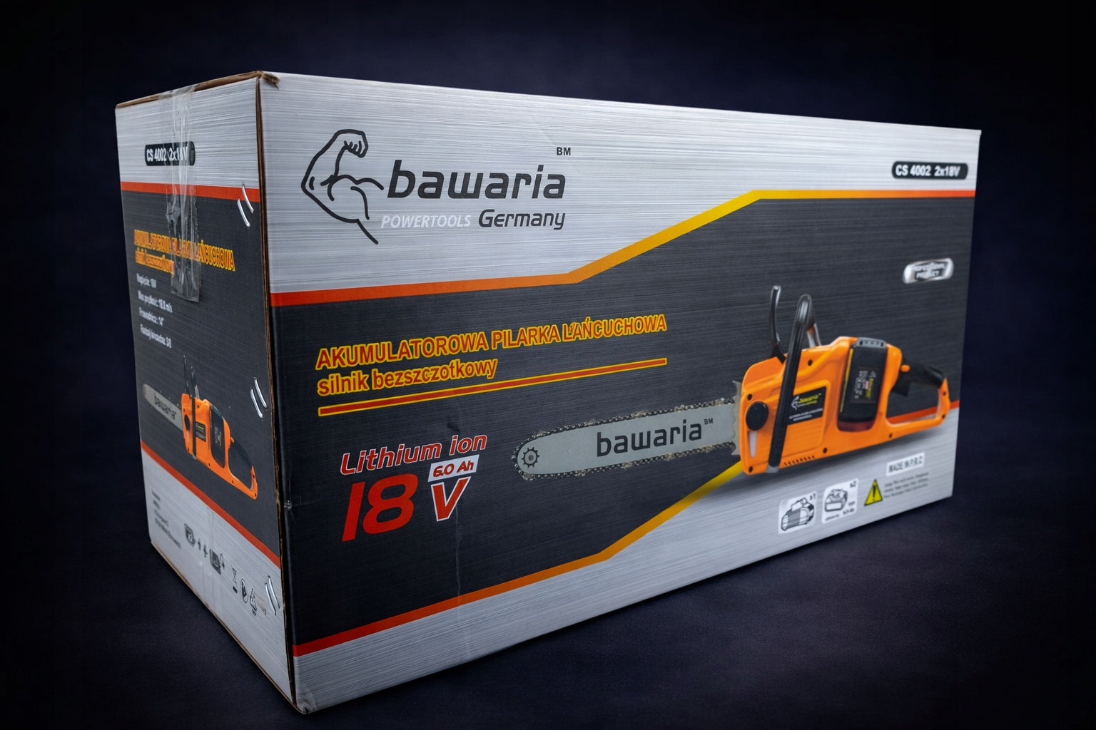 BAWARIA CS4002 Cordless Chainsaw 35cm 2x 18V 6.0Ah BL Motor Product weight with unit packaging 4 kg