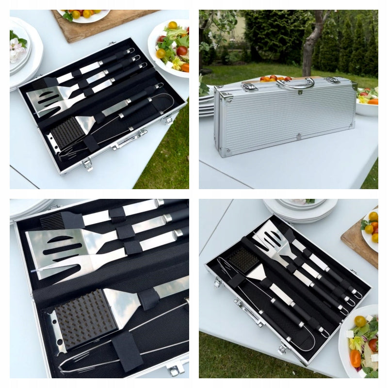 BBQ ACCESSORIES BBQ UTENSILS CUTLERY SET IN SUITCASE 6in1 Packaging status original