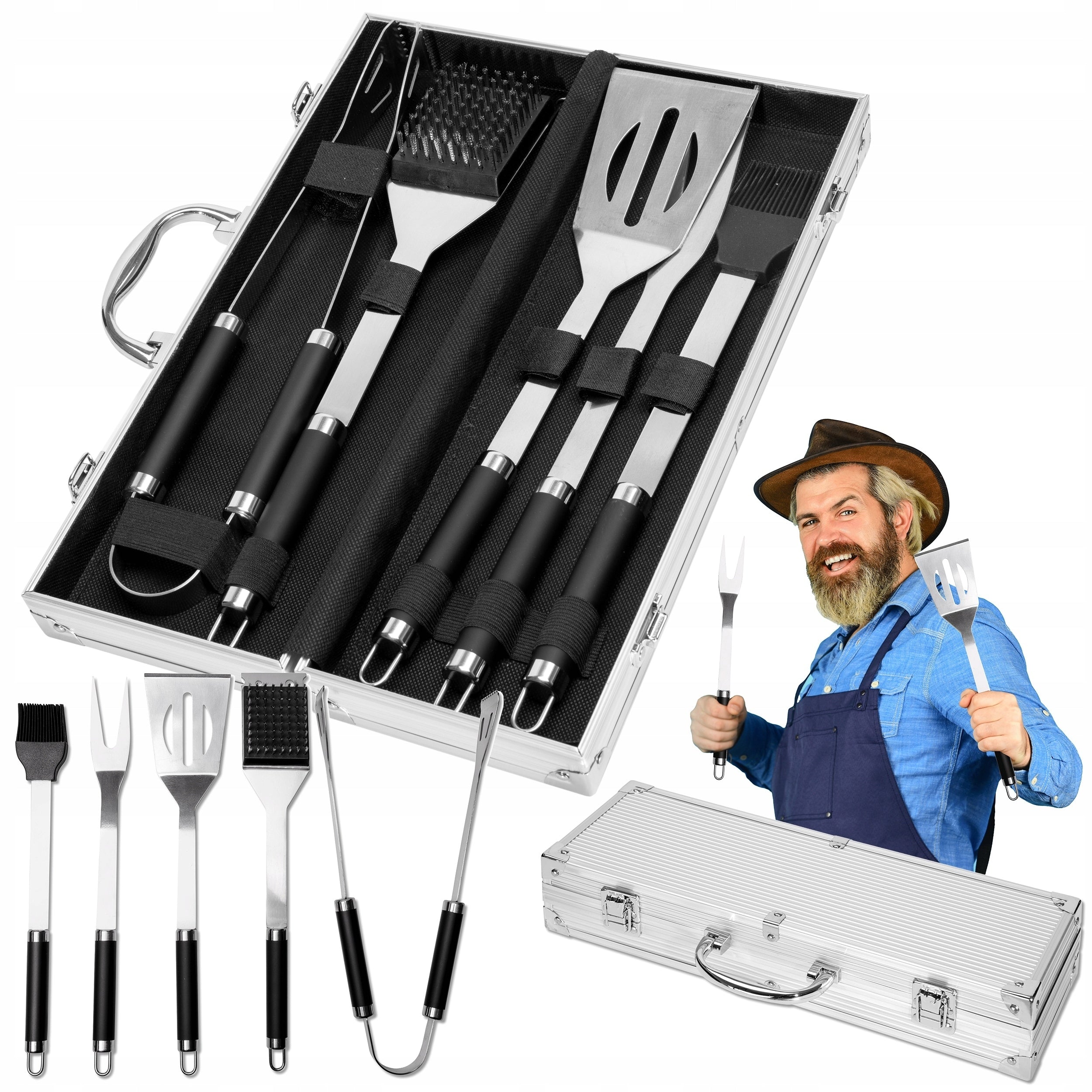 BBQ ACCESSORIES BBQ UTENSILS CUTLERY SET IN SUITCASE 6in1
