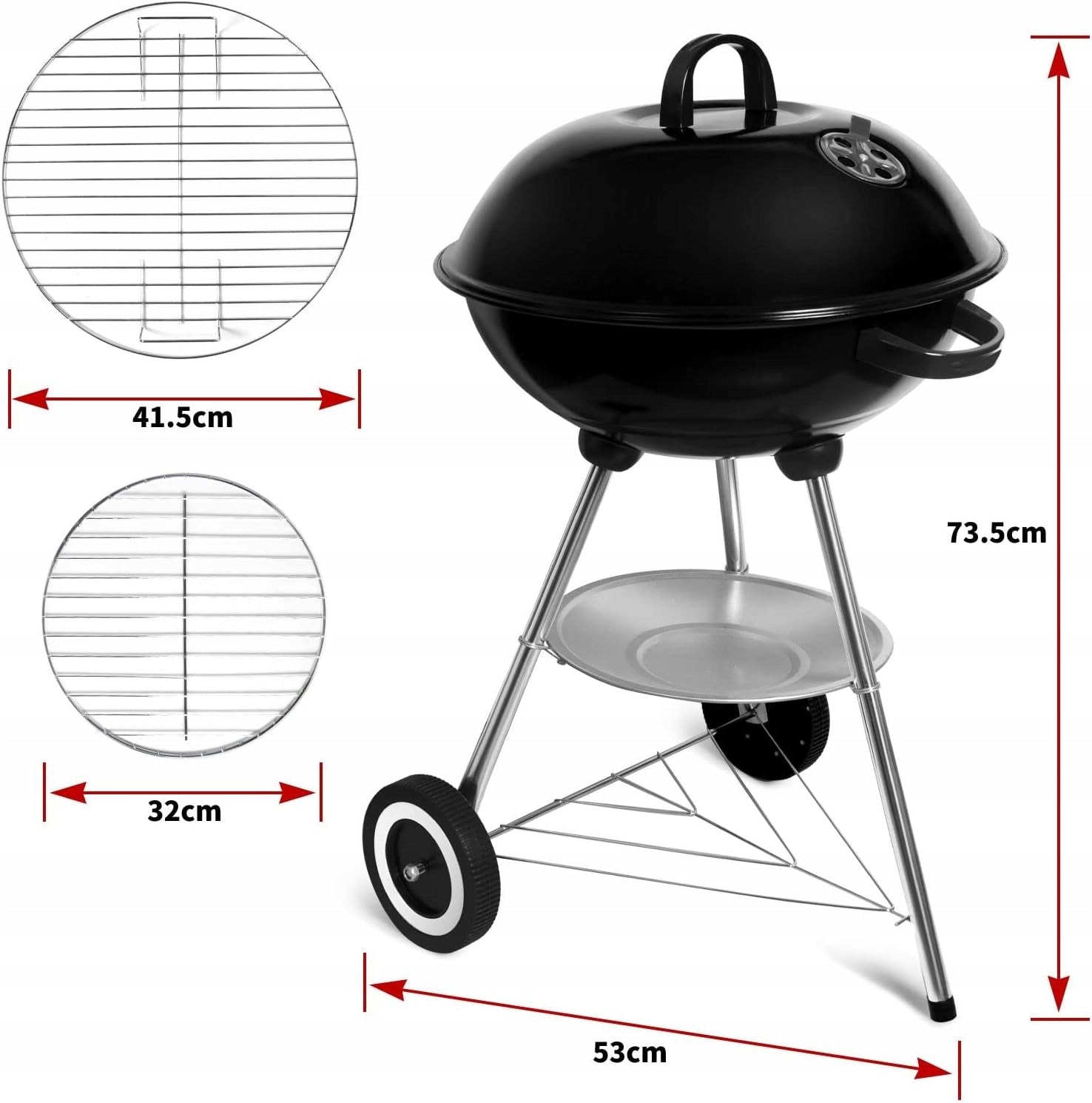 BBQ Grill TEXAS KETTLE Garden Charcoal for Briquette Lockable LID Shelf Grill width 42 cm