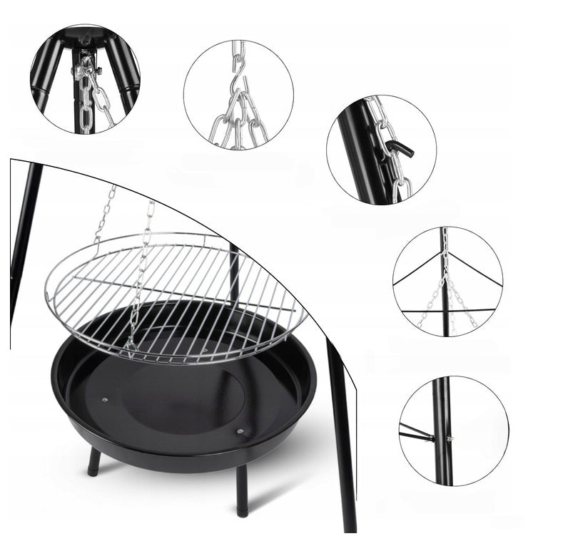BBQ TRIPOD HANGING GARDEN FIRE PIT LARGE WITH GRATE 50 CM Grill width 80.5 cm