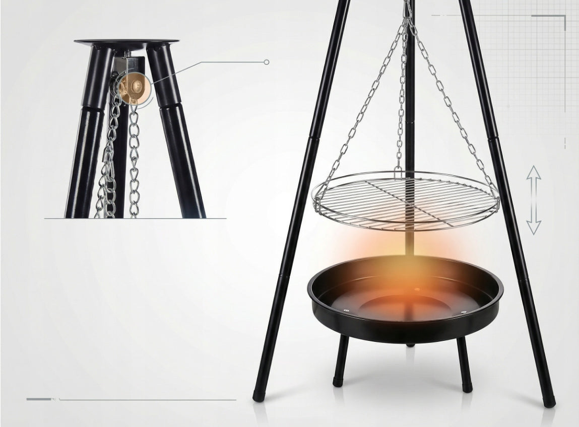 BBQ TRIPOD HANGING GARDEN FIRE PIT LARGE WITH GRATE 50 CM Packaging status original