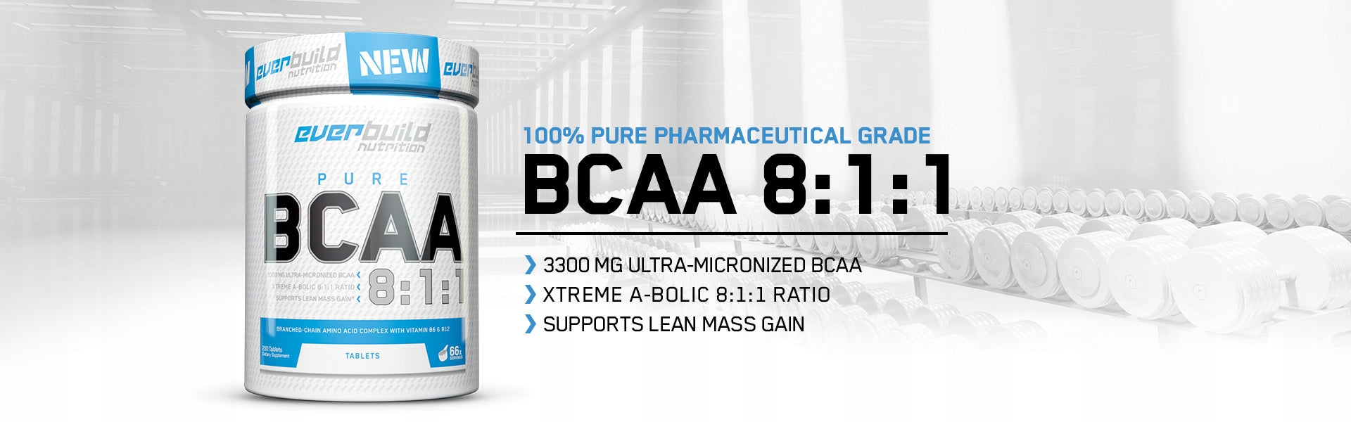 BCAA Everbuild Nutrition 8:1:1 1000 mg tasteless 200 kaps. Expiration date not specified