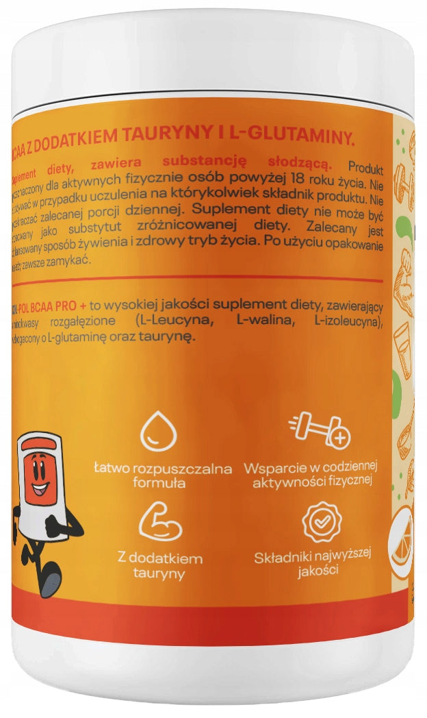 BCAA ORANGE 500g BCAA Pro + Taurine L-Glutamine Supplement Kol-Pol EAN (GTIN) 5904041072499