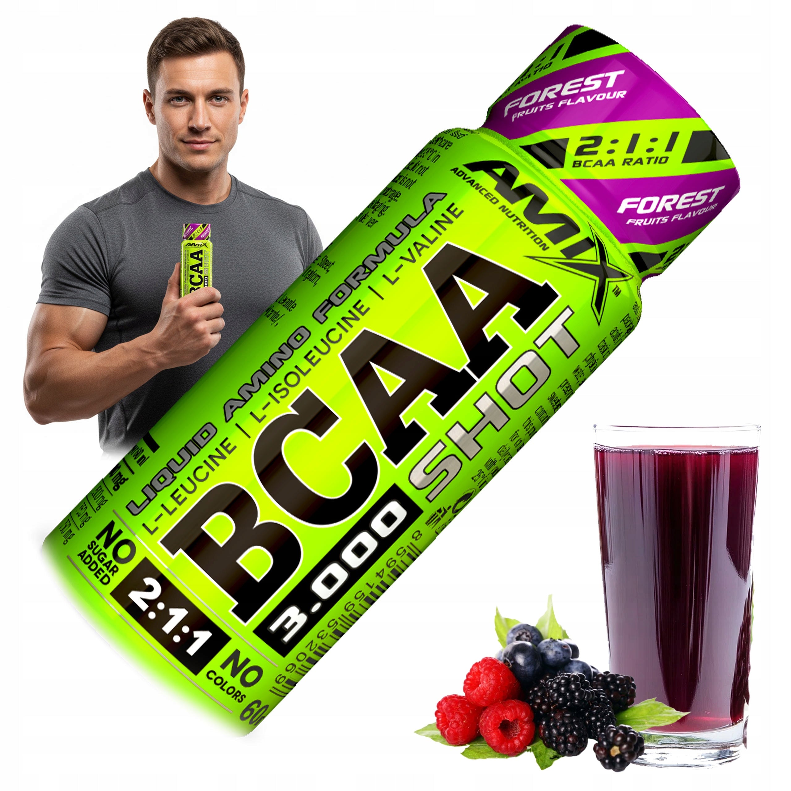 BCAA SHOT 3000 Amix - Powerful Drinking Amino Acids Ampoule LEUCINE VALINE