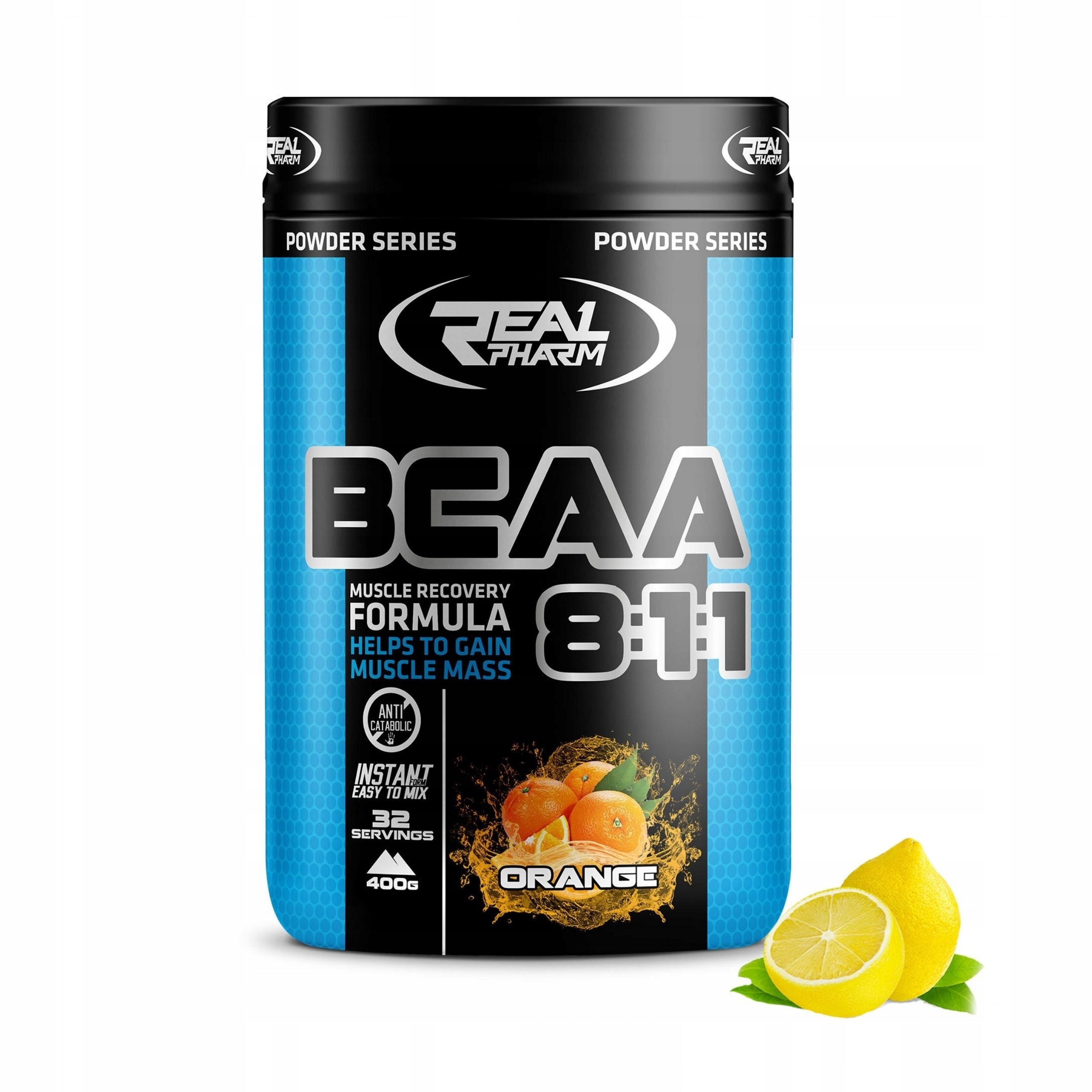 BCAA amino acids 8:1:1 REAL PHARM 400g Leucine Lemon 32 Servings
