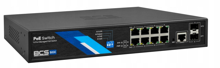 BCS-B-SP08G-2SFP-M MANAGED SWITCH 8 POE PORTS 2xSFP GIGABIT 150W VLAN