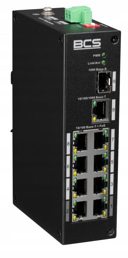 BCS-L-SP0801G-1SFP(2) INDUSTRIAL SWITCH 8x POE 1x RJ45 + SFP 1GBPS 96W DIN