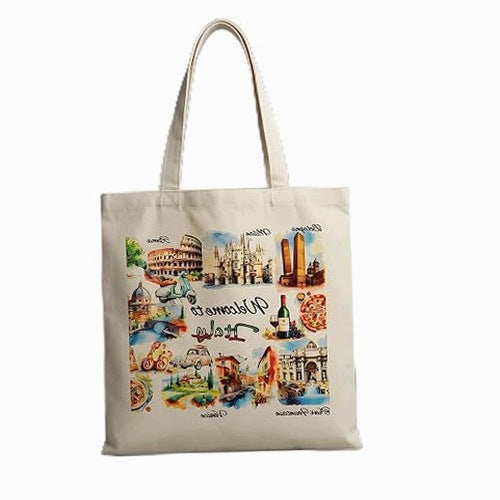 BEACH BAG CANVAS 38X42 CM VINTAGE UNISEX REUSABLE FOR WAK